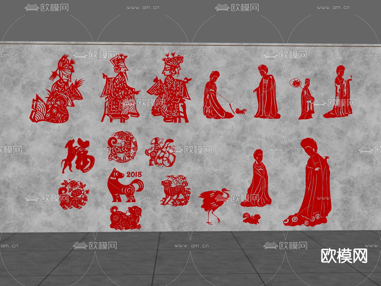 中式剪纸 装饰挂画 墙饰挂件su模型
