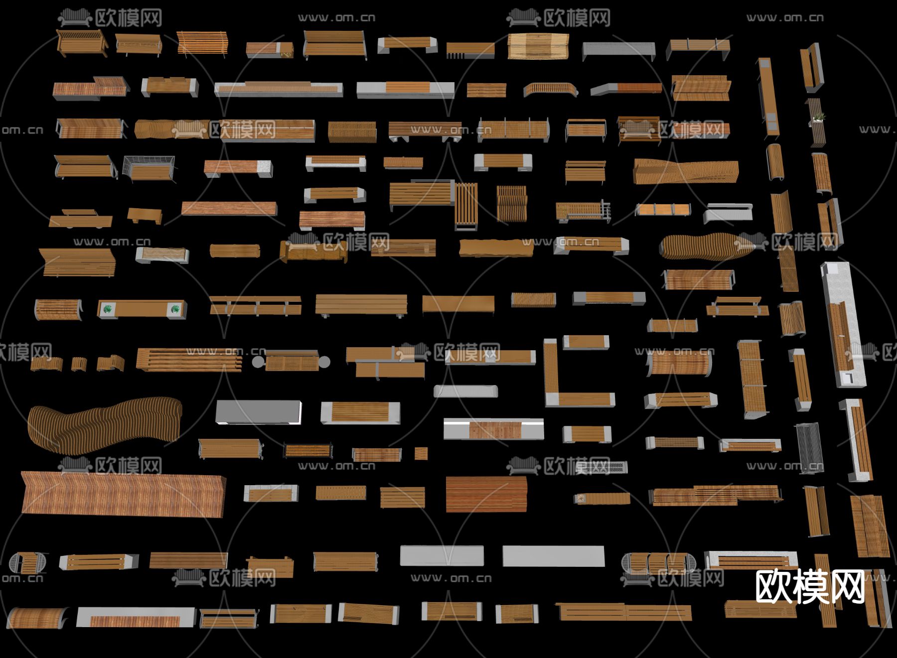 现代景观座椅 公园座椅 户外椅su模型下载（渲染图1）
