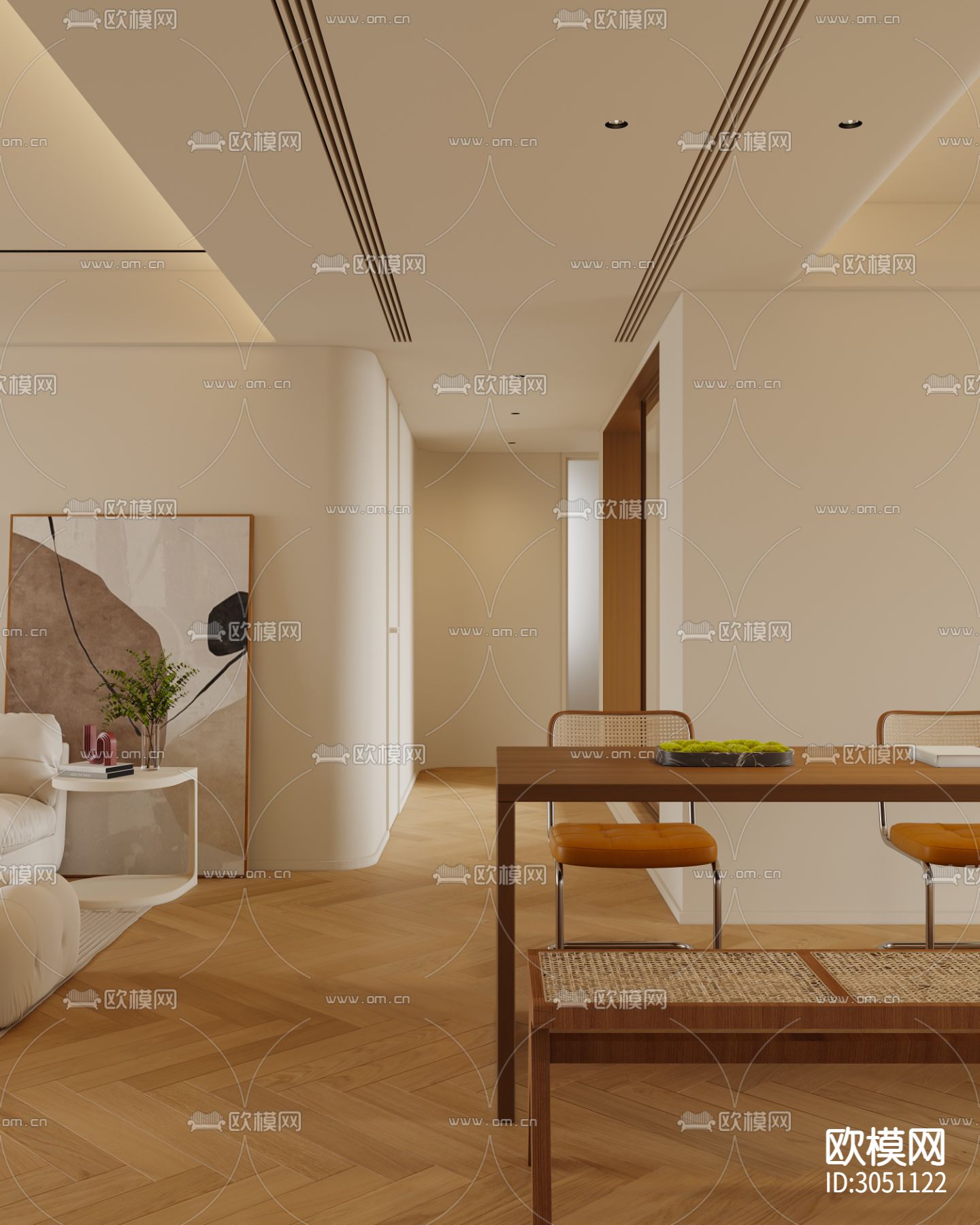 奶油风客厅 平层客餐厅效果图下载（渲染图16）