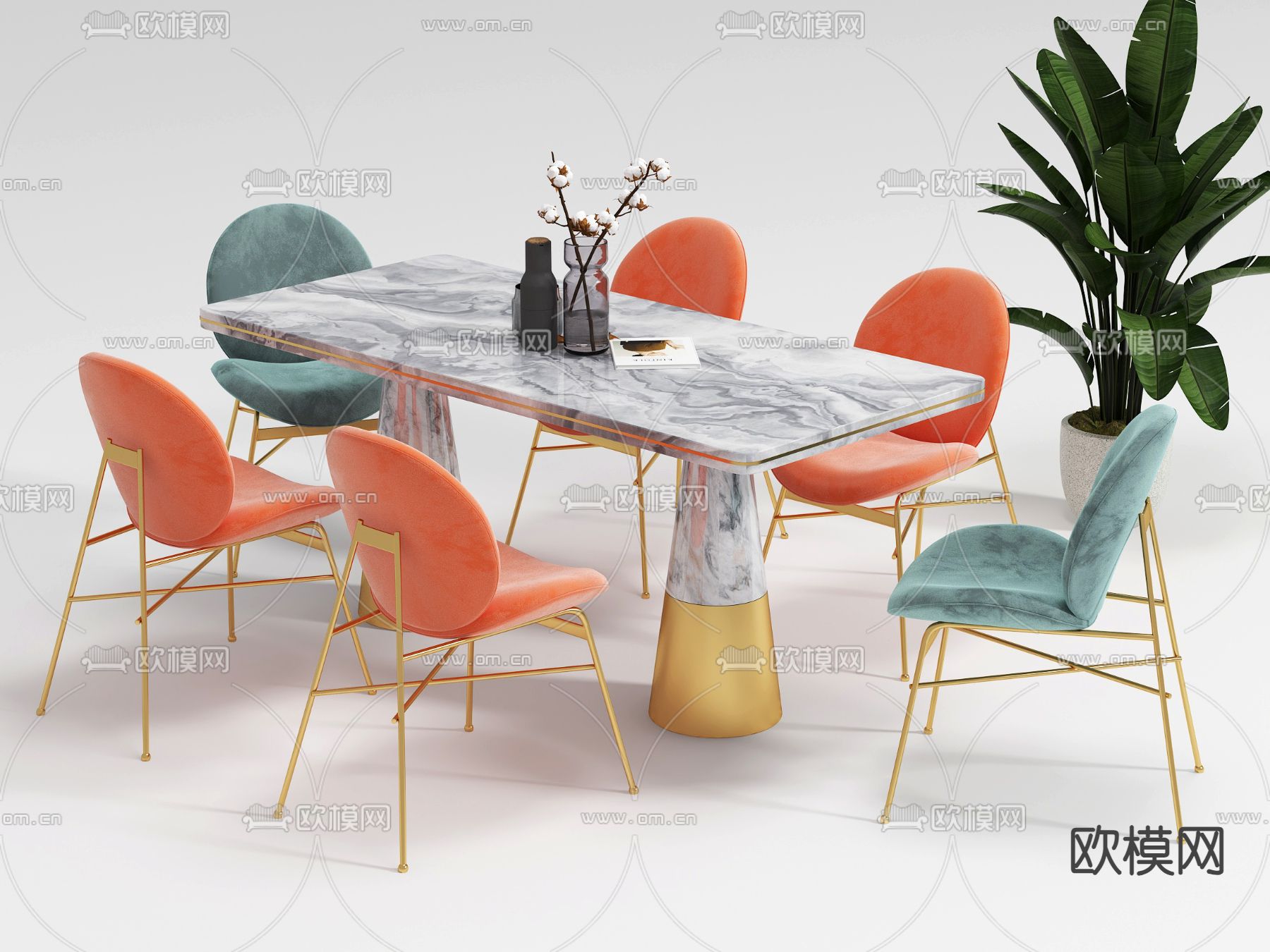 现代餐桌椅su模型下载（渲染图2）