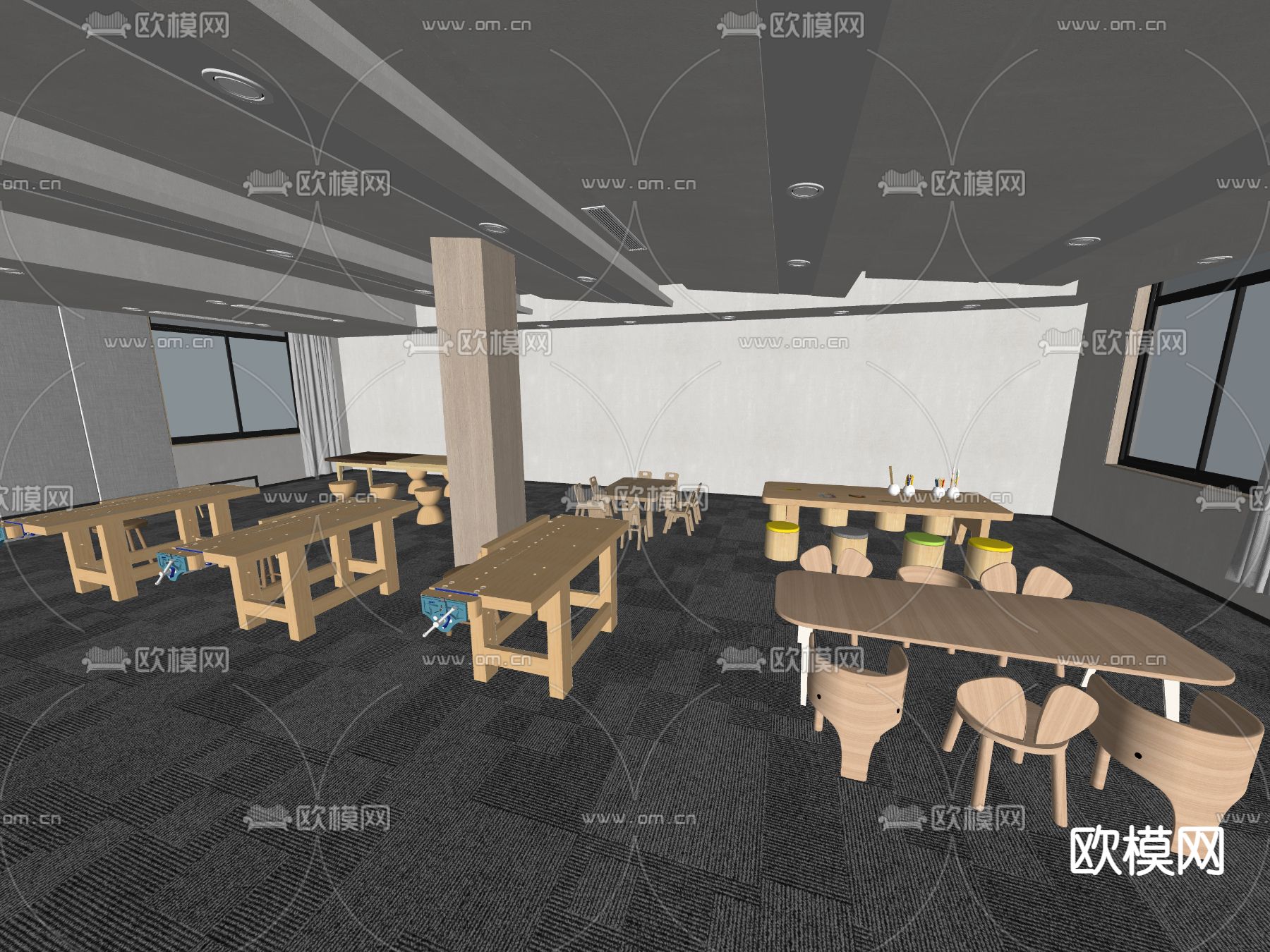 现代手工坊 儿童手工桌椅su模型