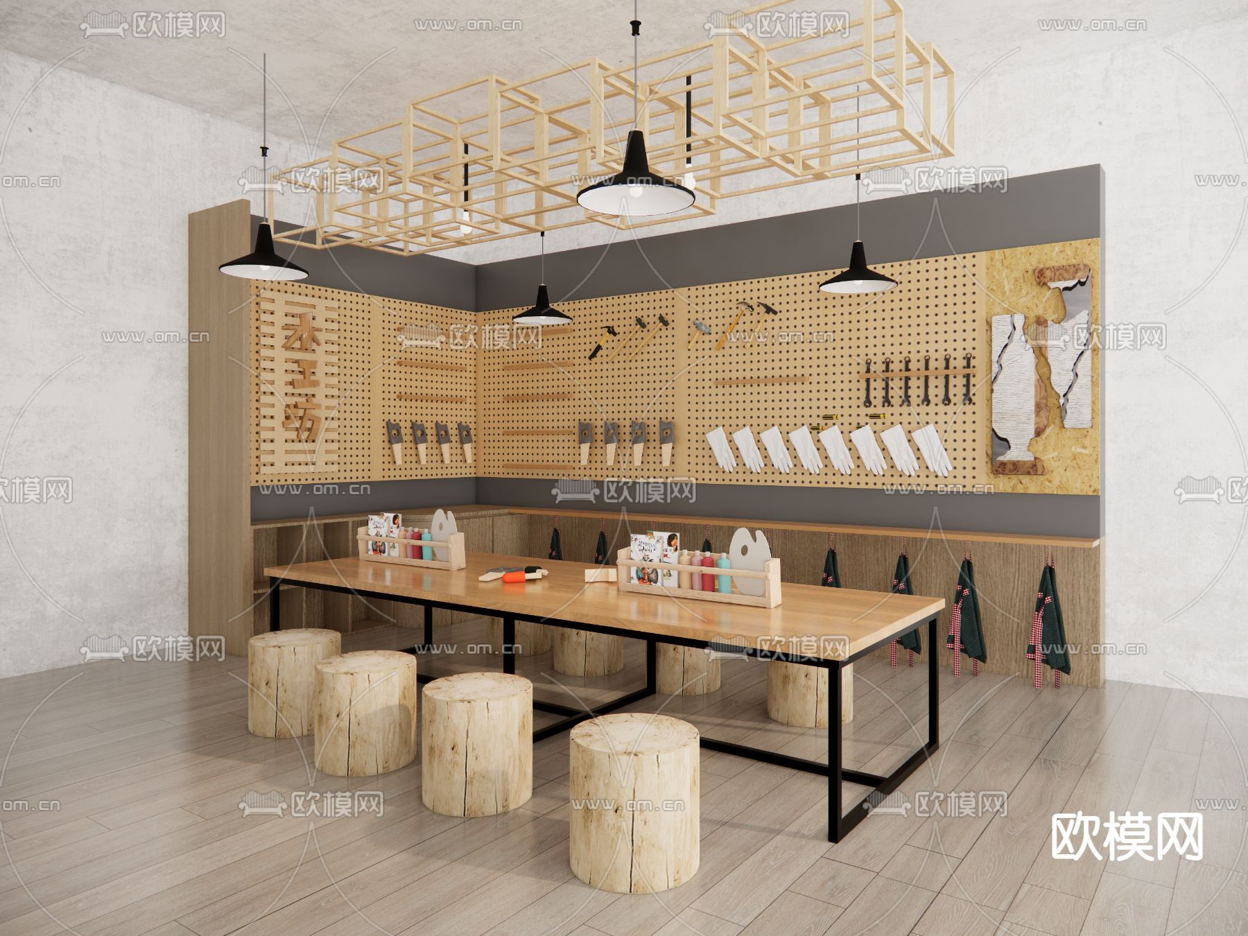 现代手工坊 木工坊 工具房su模型