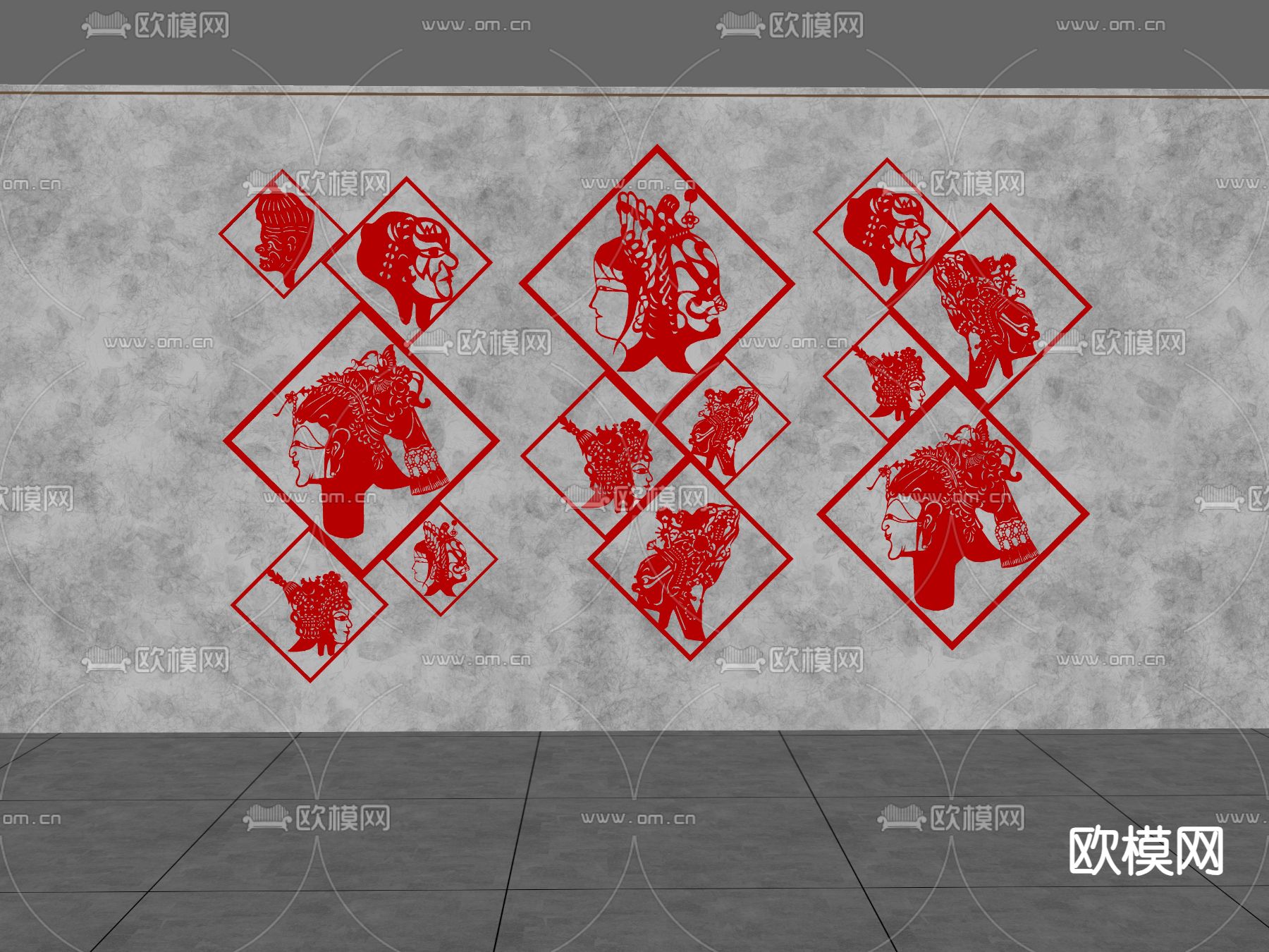 中式剪纸 装饰挂画 墙饰挂件su模型