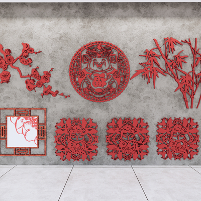 中式剪纸 装饰挂画 墙饰挂件su模型