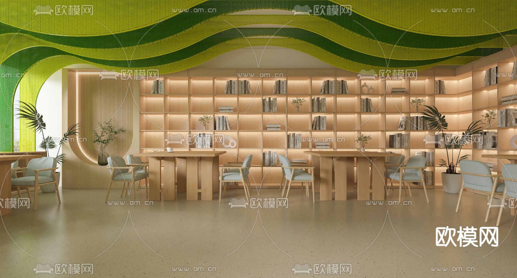 现代书吧 图书馆3d模型下载（渲染图2）