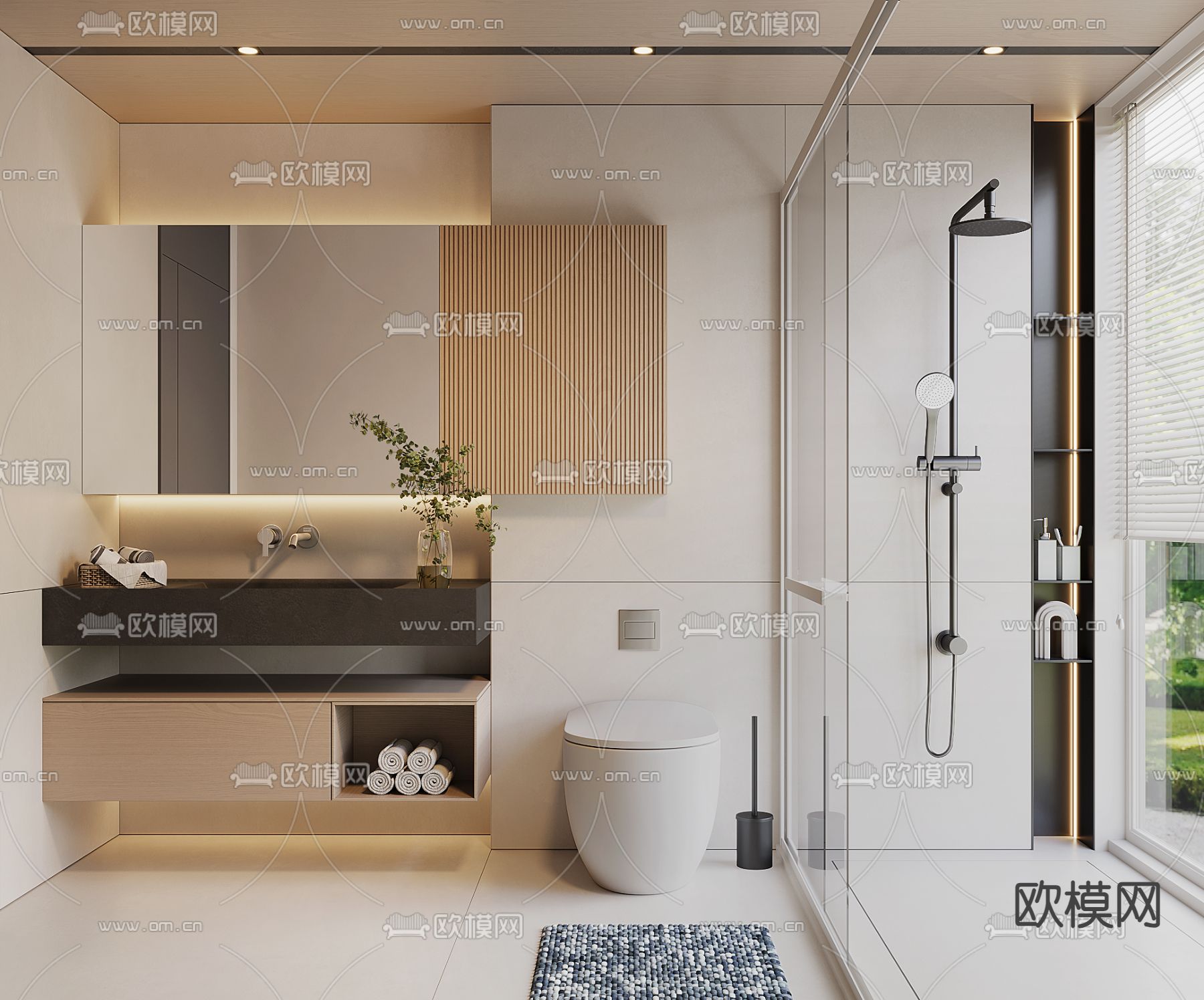 现代卫生间su模型下载（渲染图2）