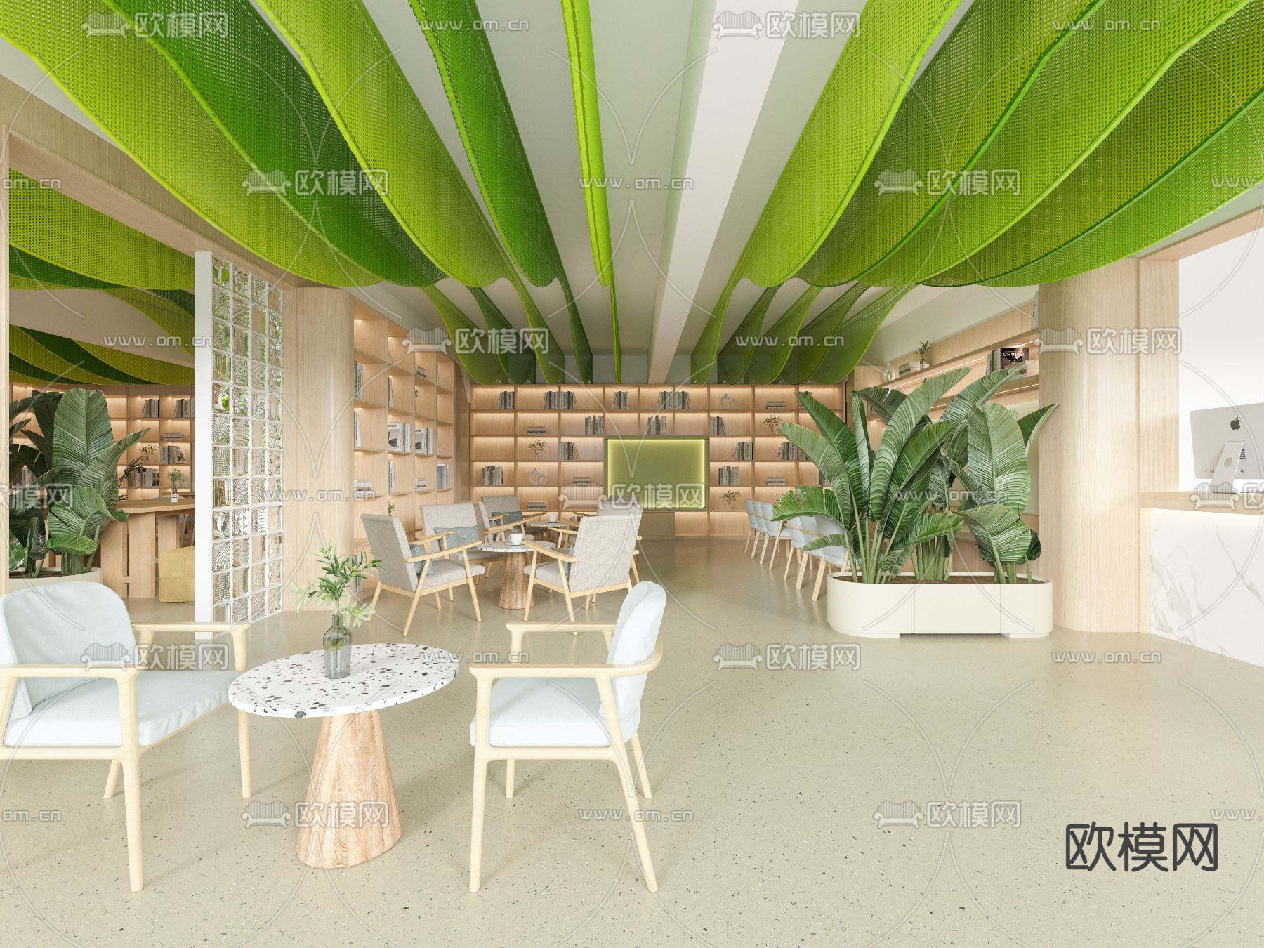现代书吧 图书馆3d模型下载（渲染图3）