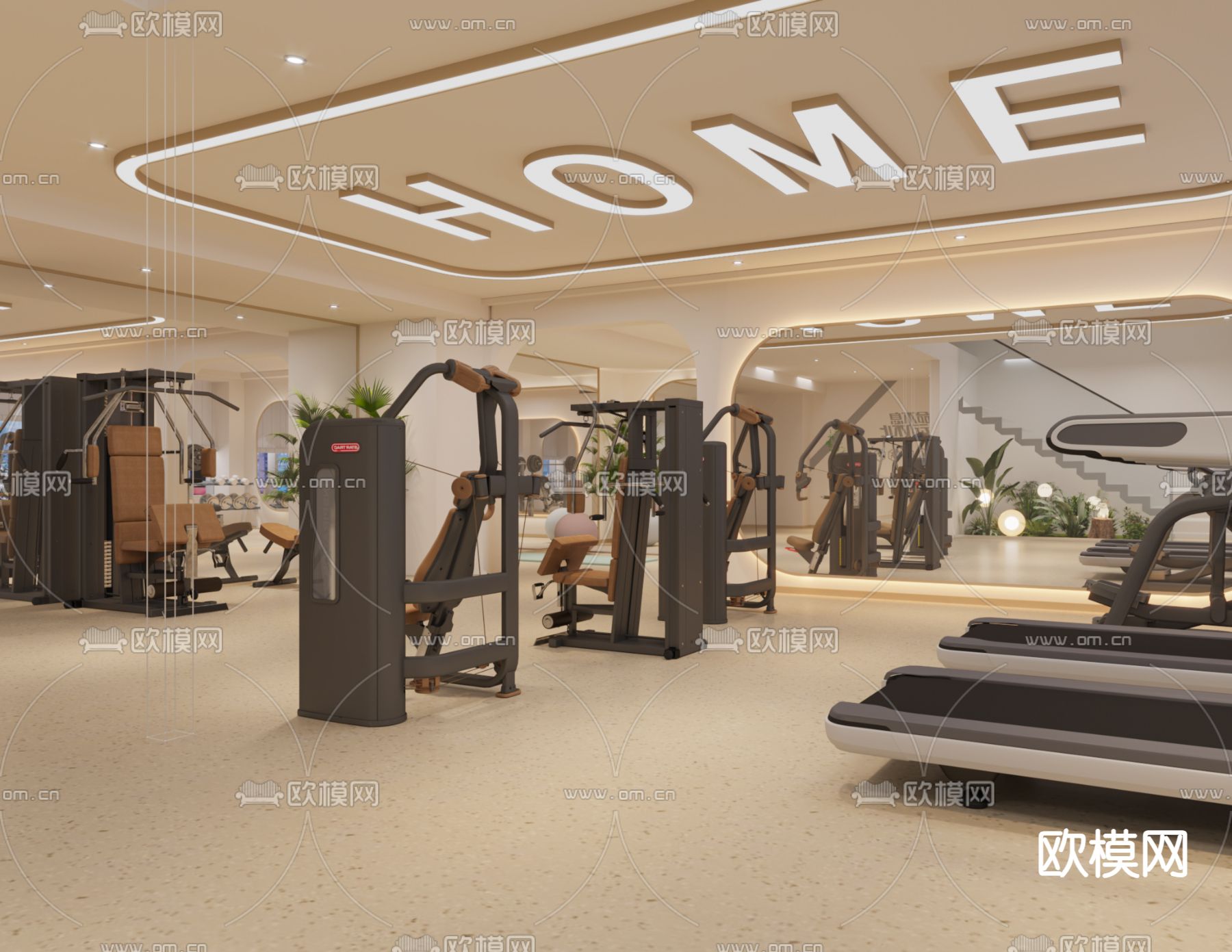 奶油风健身房3d模型下载（渲染图3）