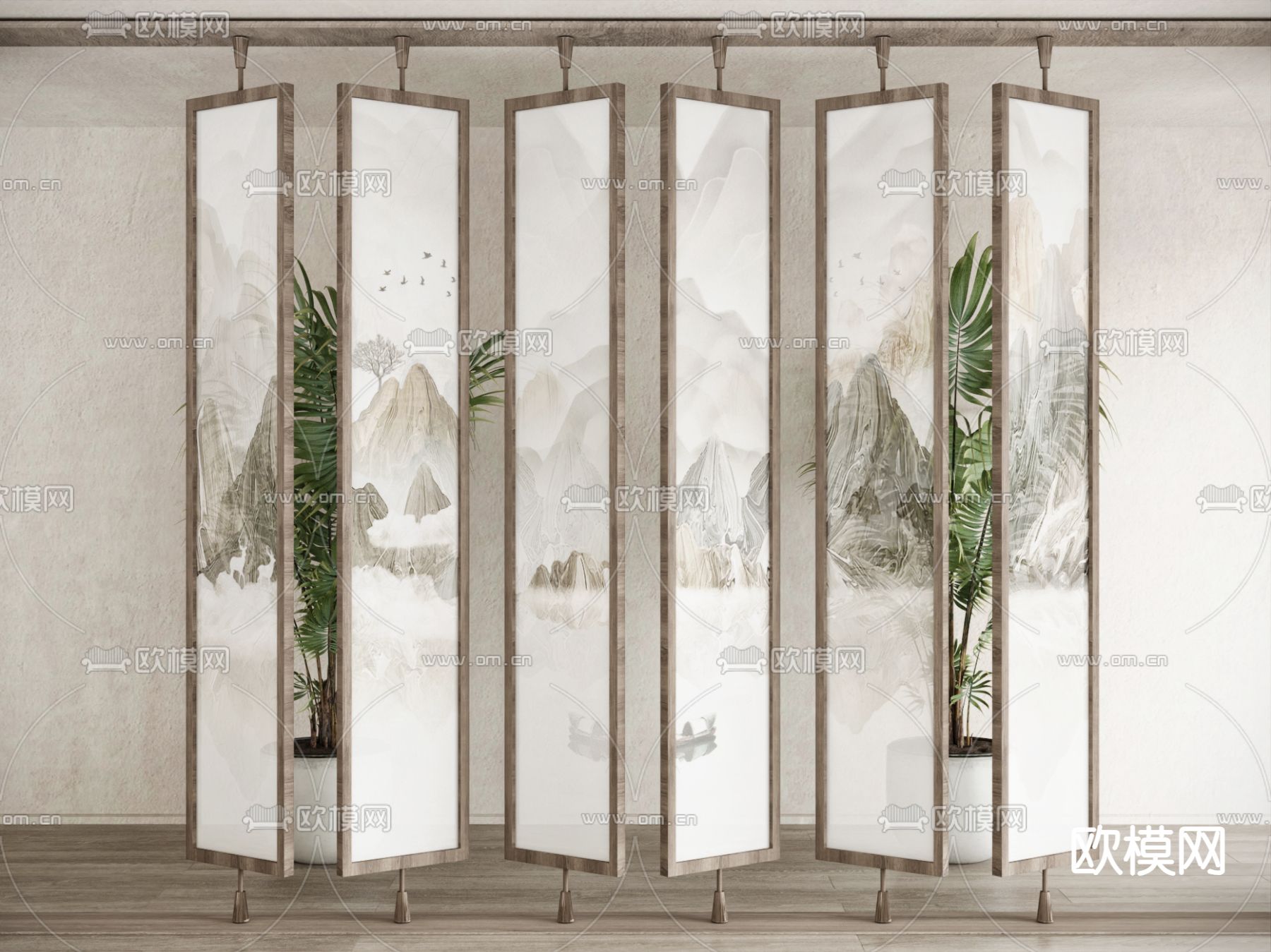 新中式隔断 装饰屏风3d模型下载