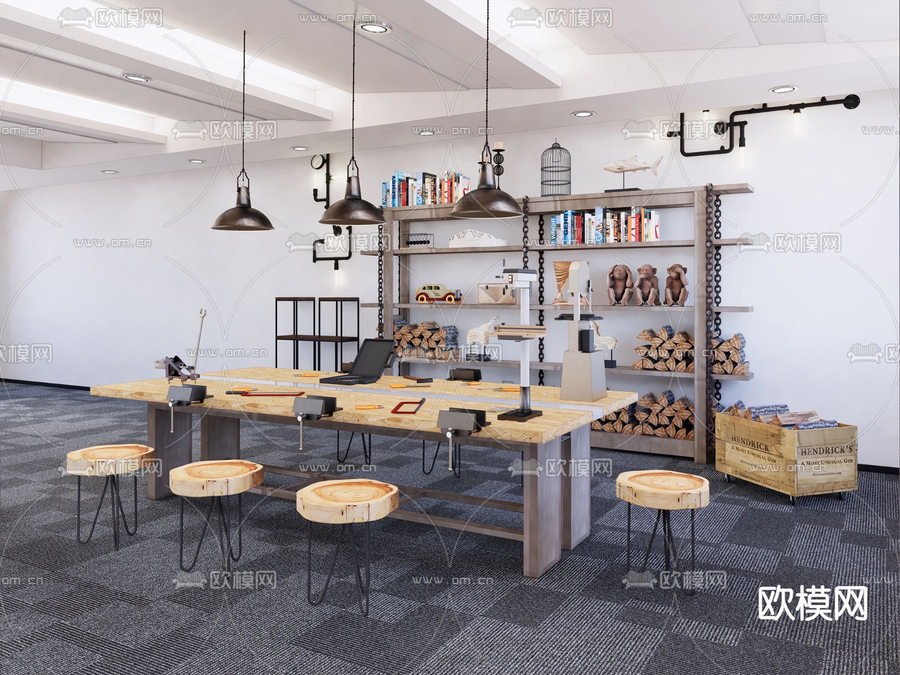 现代手工坊 木工坊 工具墙su模型