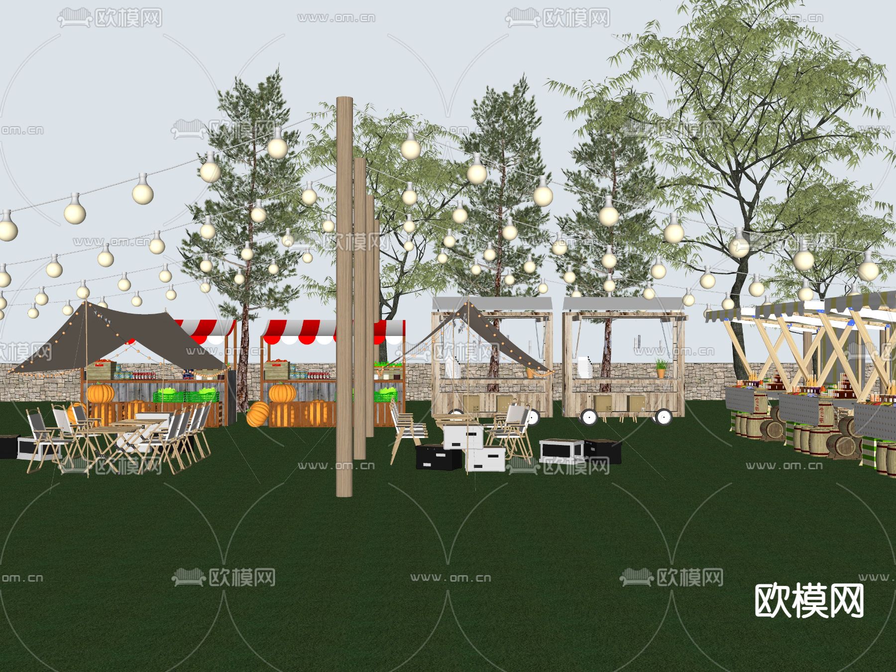 现代售卖摊位 集市摊位su模型