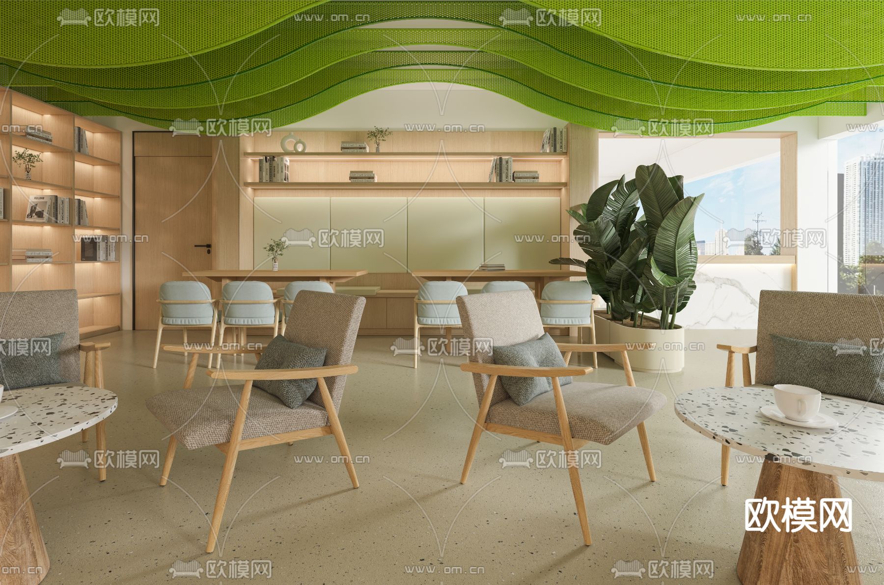 现代书吧 图书馆3d模型下载（渲染图5）