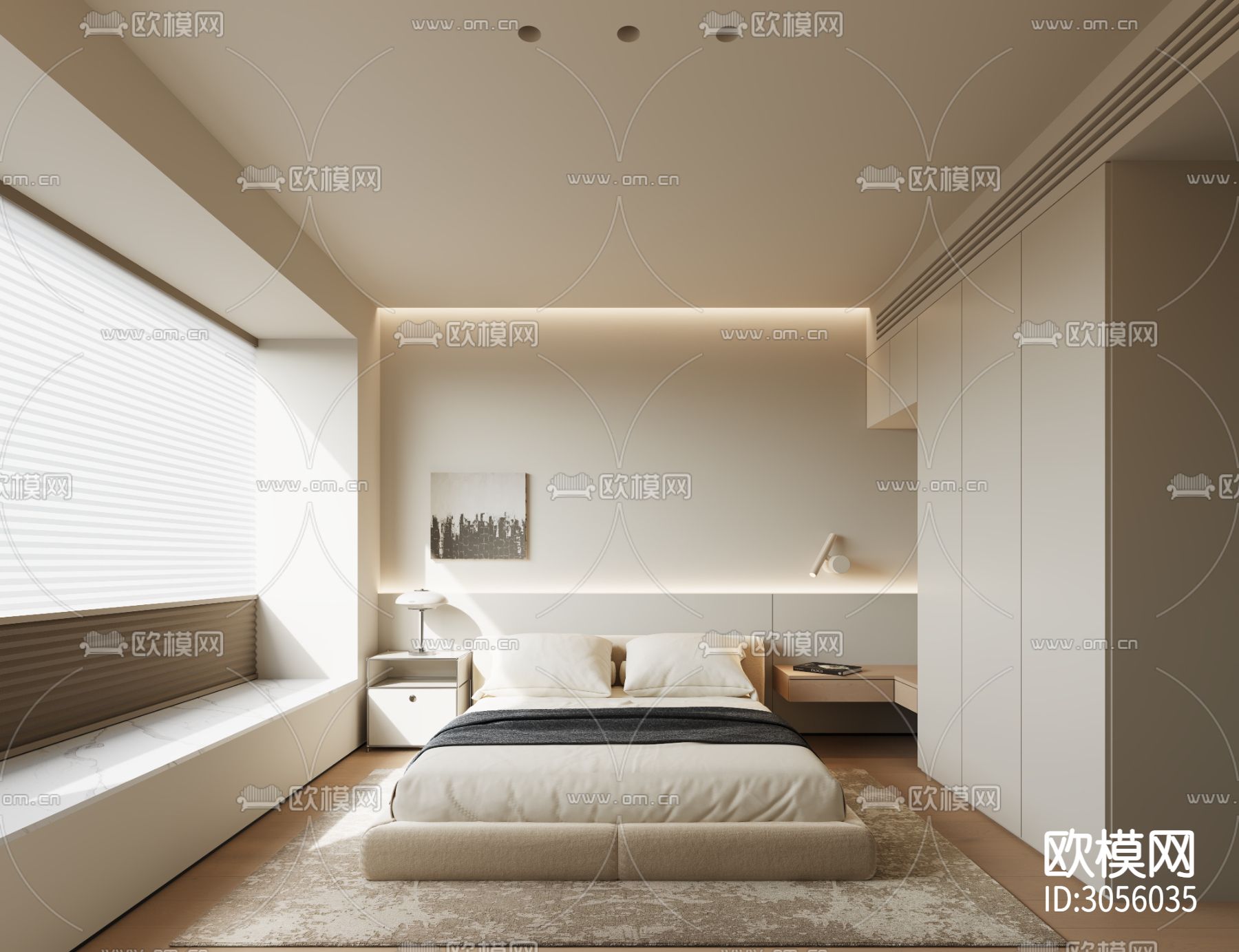 现代卧室 主卧 次卧效果图下载（渲染图1）