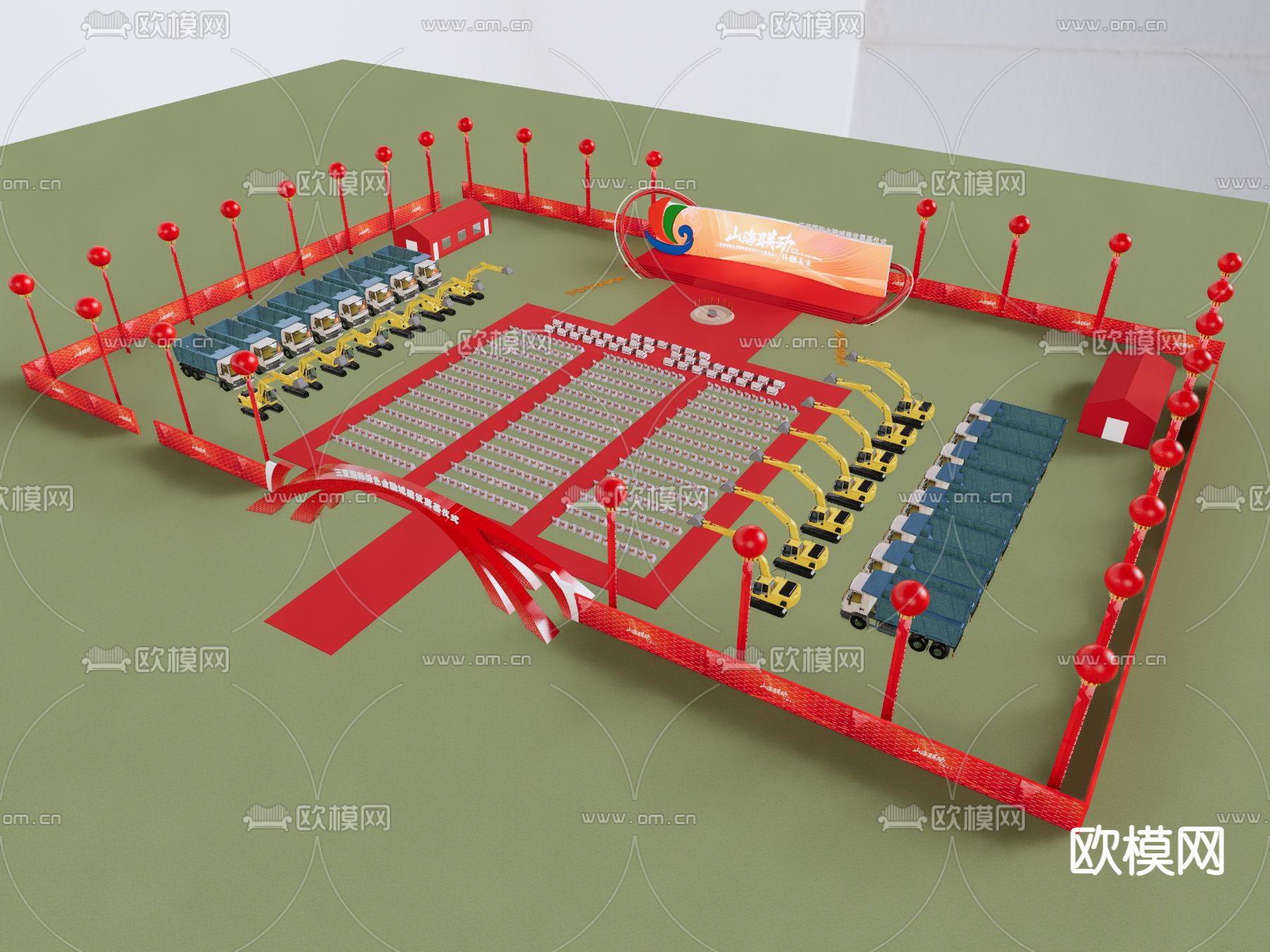 现代工地庆典舞台su模型
