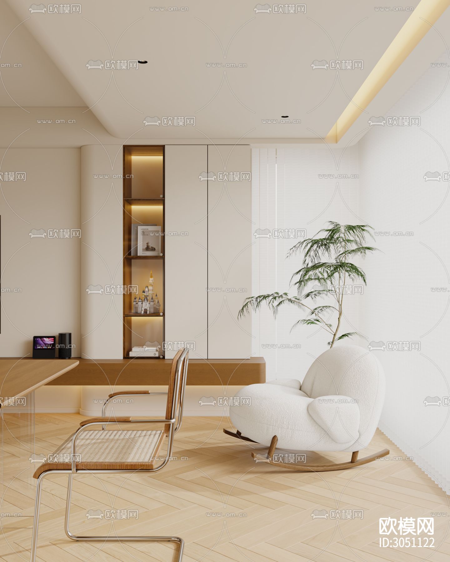 奶油风客厅 平层客餐厅效果图下载（渲染图13）