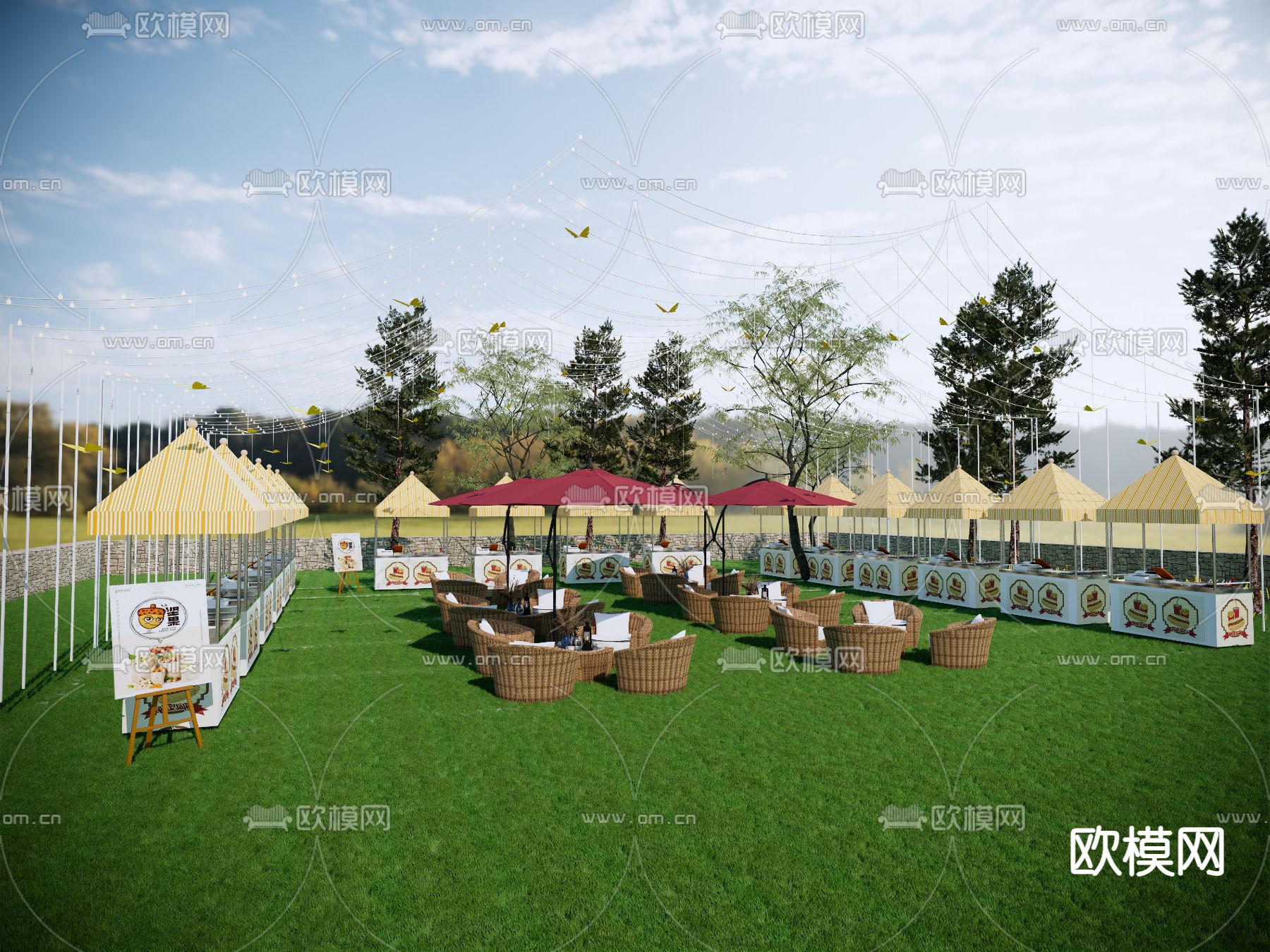 现代售卖摊位 集市摊位su模型