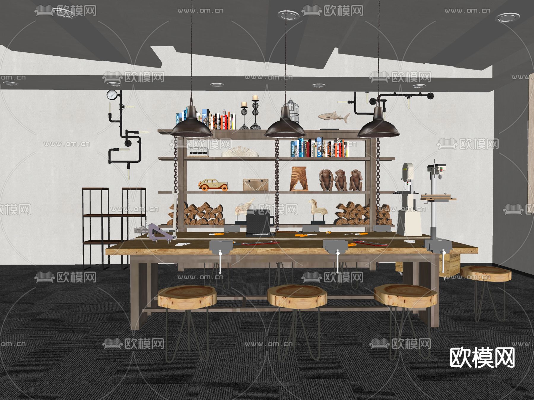 现代手工坊 木工坊 工具墙su模型