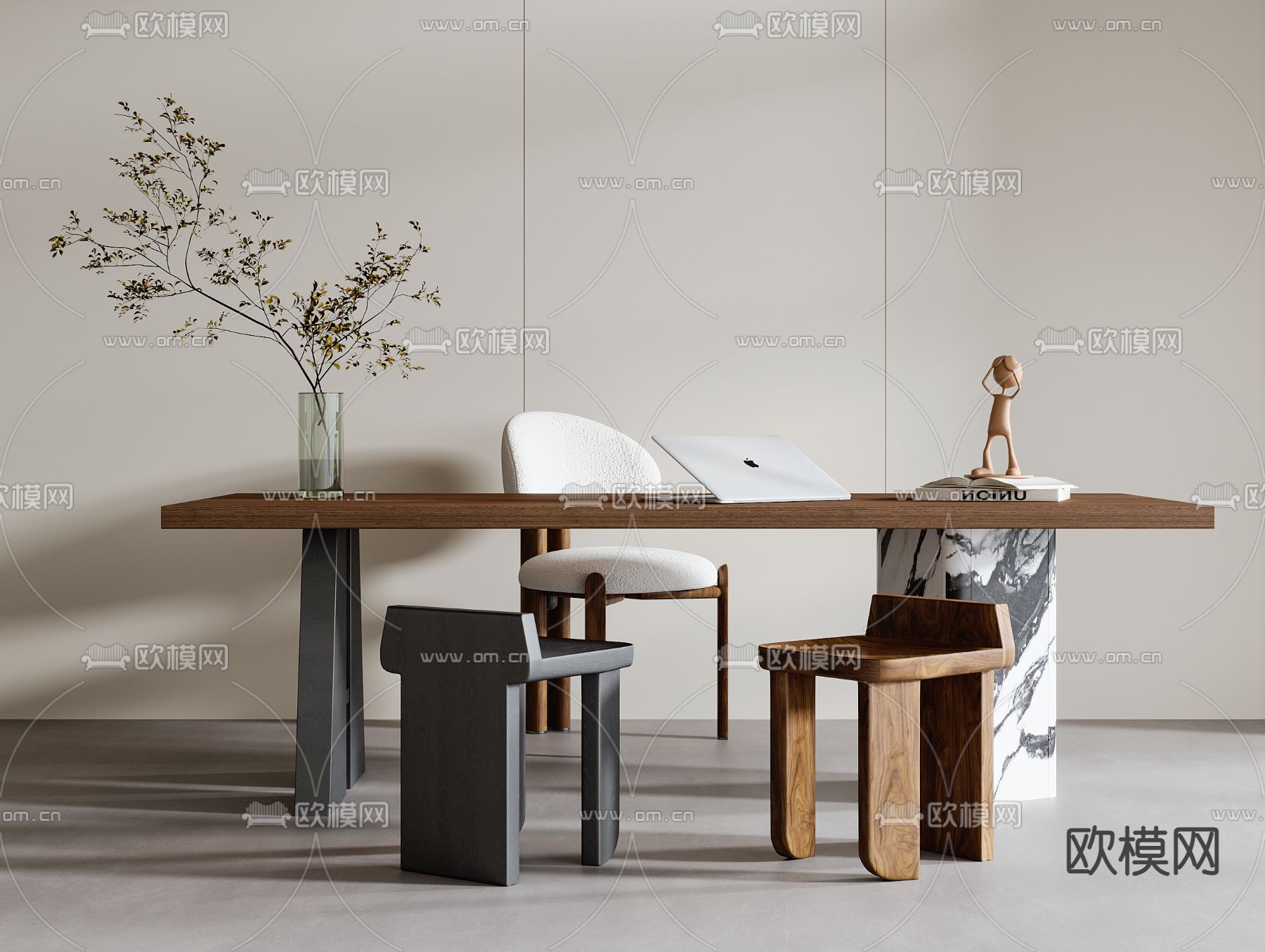 现代书桌椅su模型下载（渲染图2）