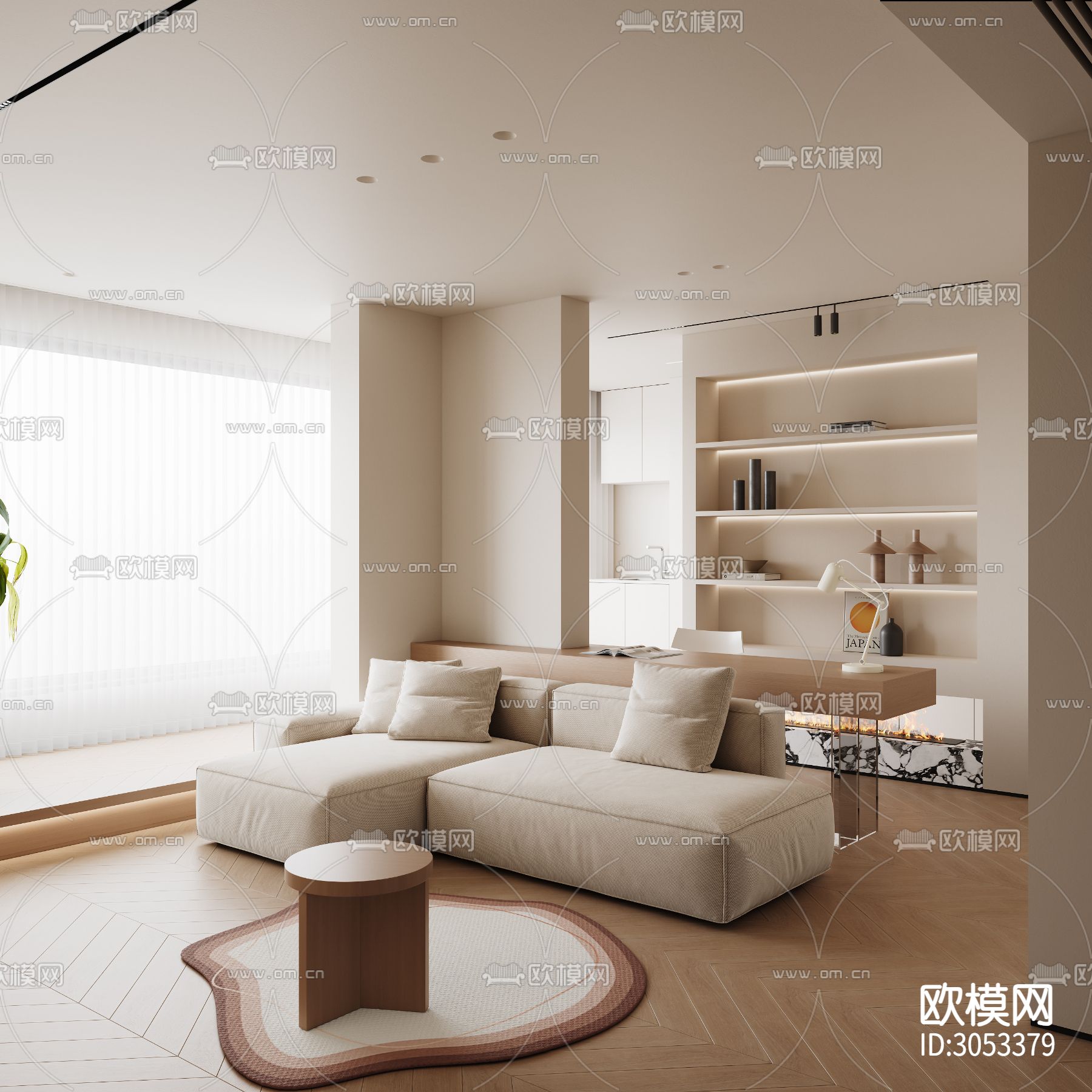 侘寂风客餐厅效果图下载（渲染图1）