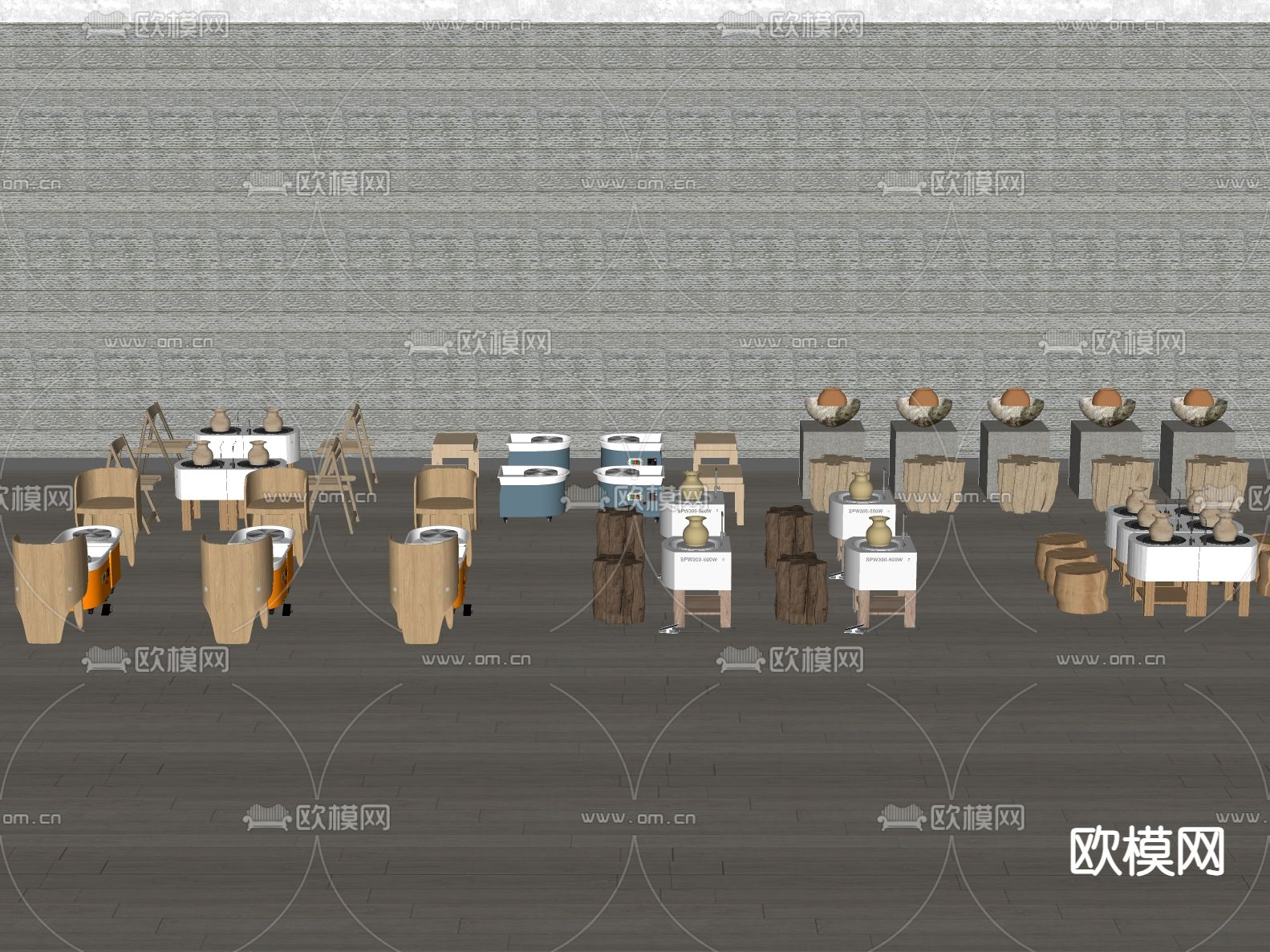 现代手工坊 陶艺工作台su模型