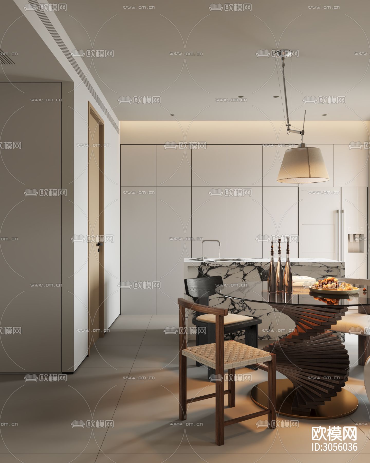 现代客餐厅 厨房效果图下载（渲染图4）