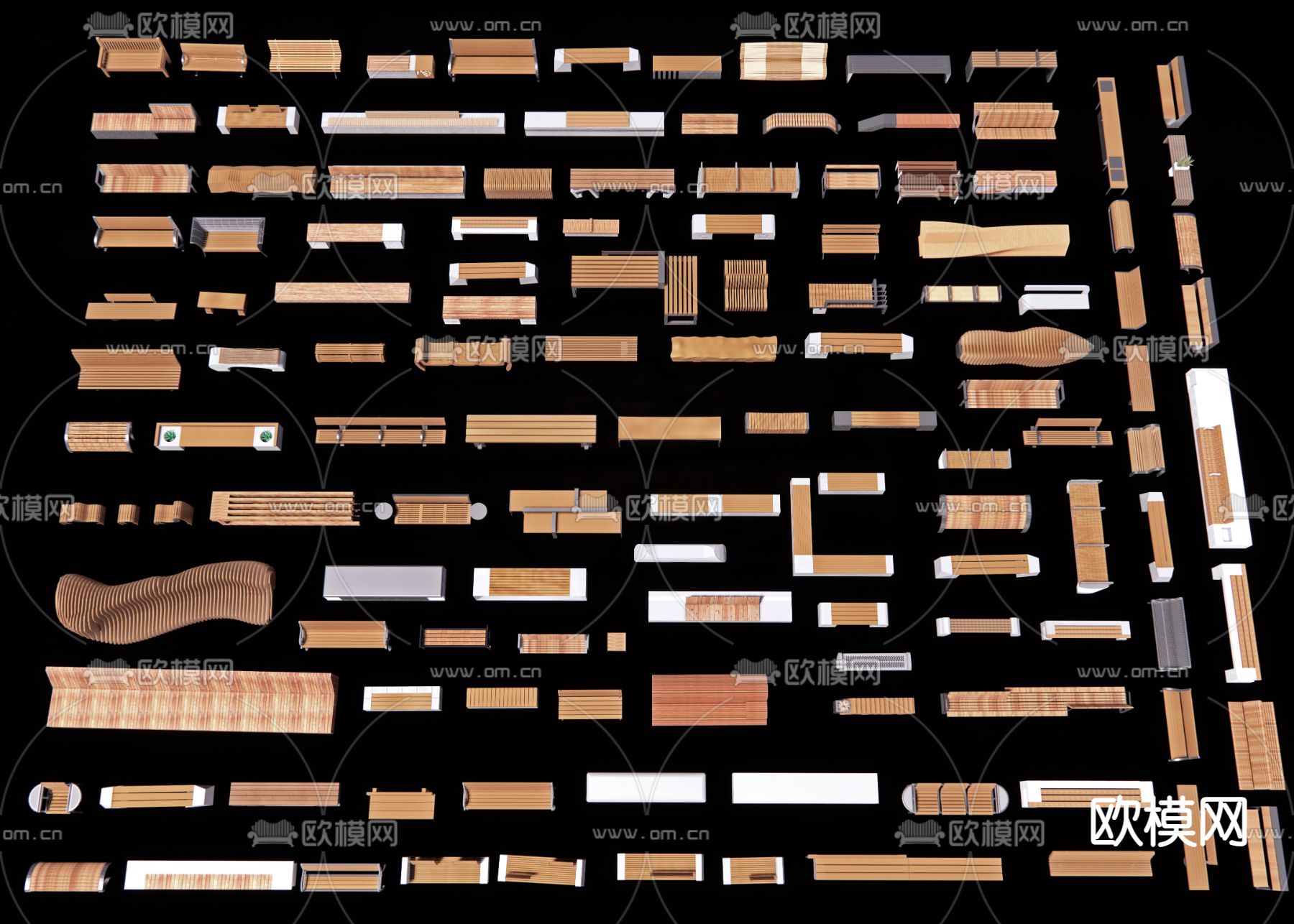 现代景观座椅 公园座椅 户外椅su模型下载（渲染图2）