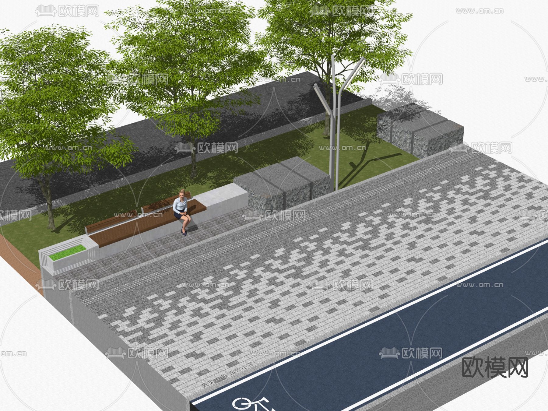 现代景观座椅 公园座椅 公共座椅su模型下载