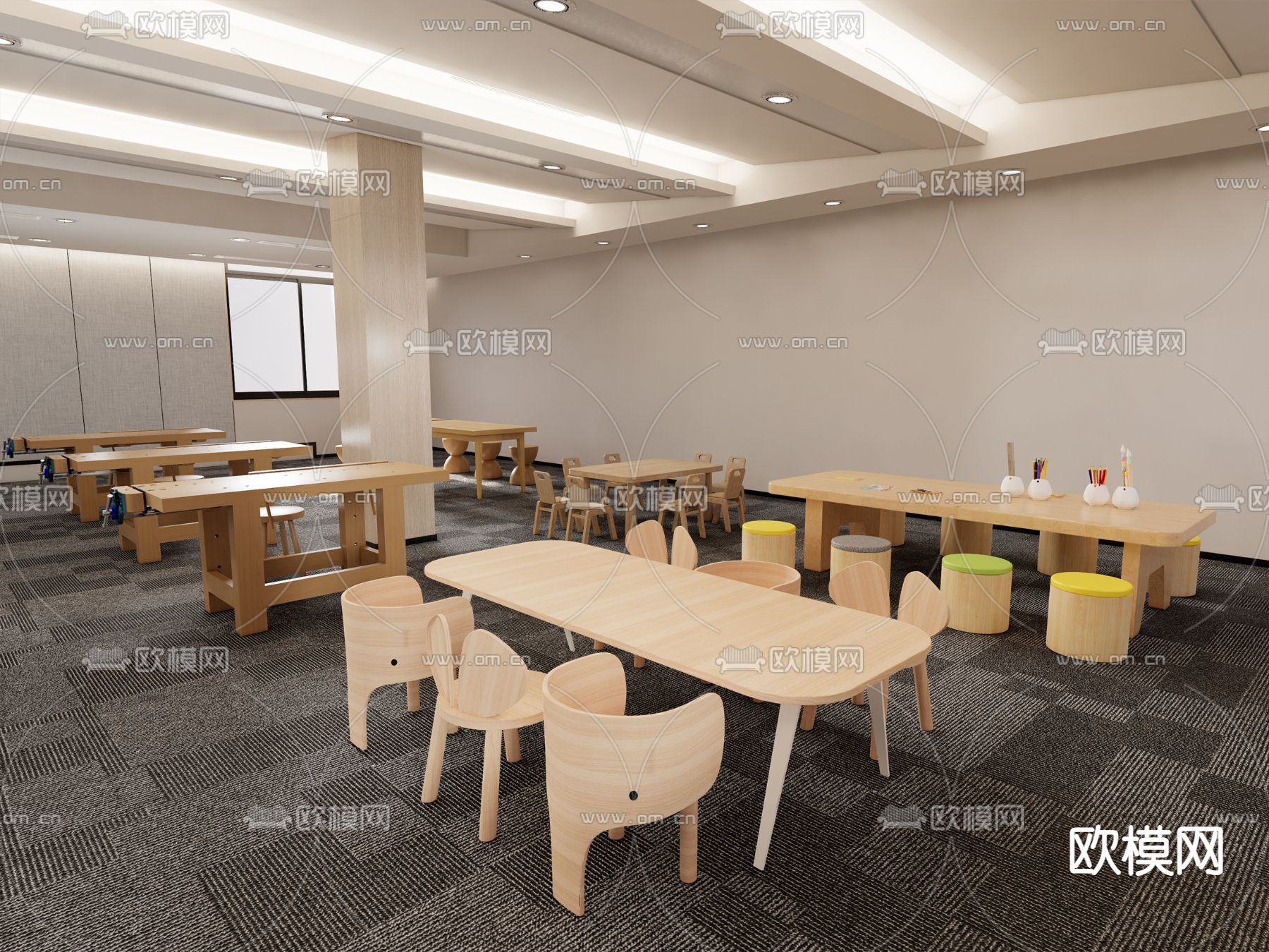 现代手工坊 儿童手工桌椅su模型