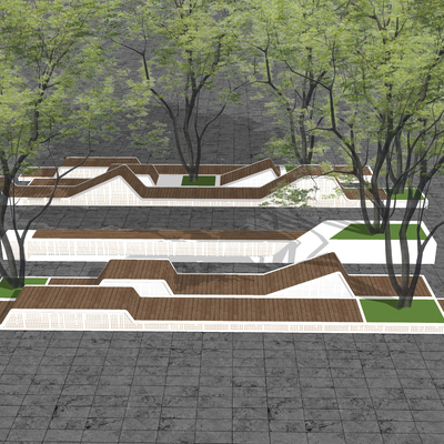  现代景观座椅 户外椅 花池座椅 树池座凳su模型 