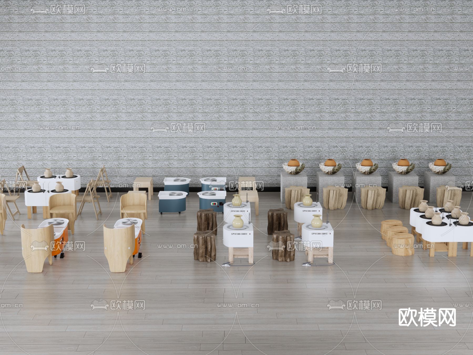 现代手工坊 陶艺工作台su模型