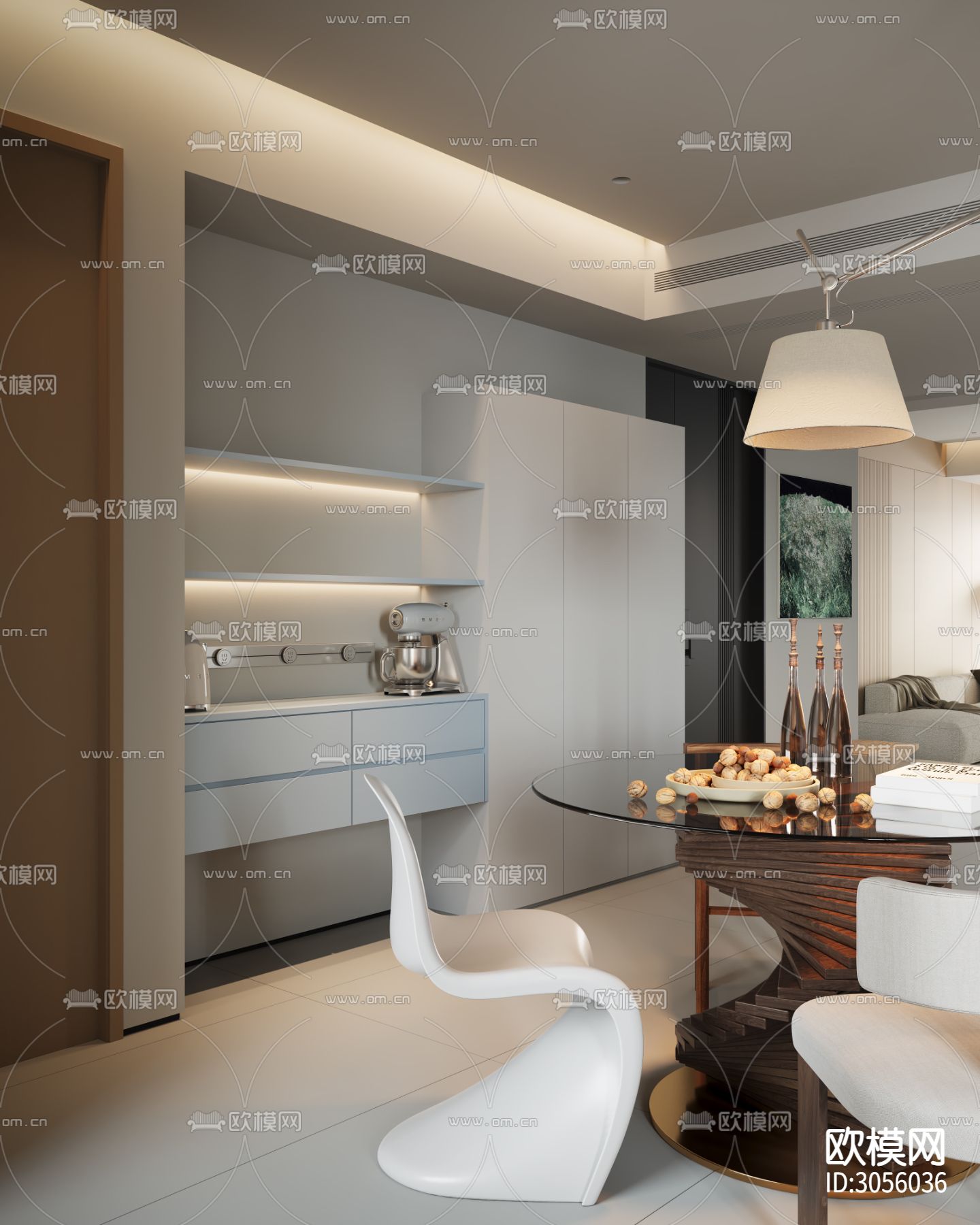 现代客餐厅 厨房效果图下载（渲染图7）