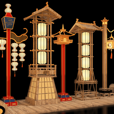  新中式招幌 灯笼架su模型 