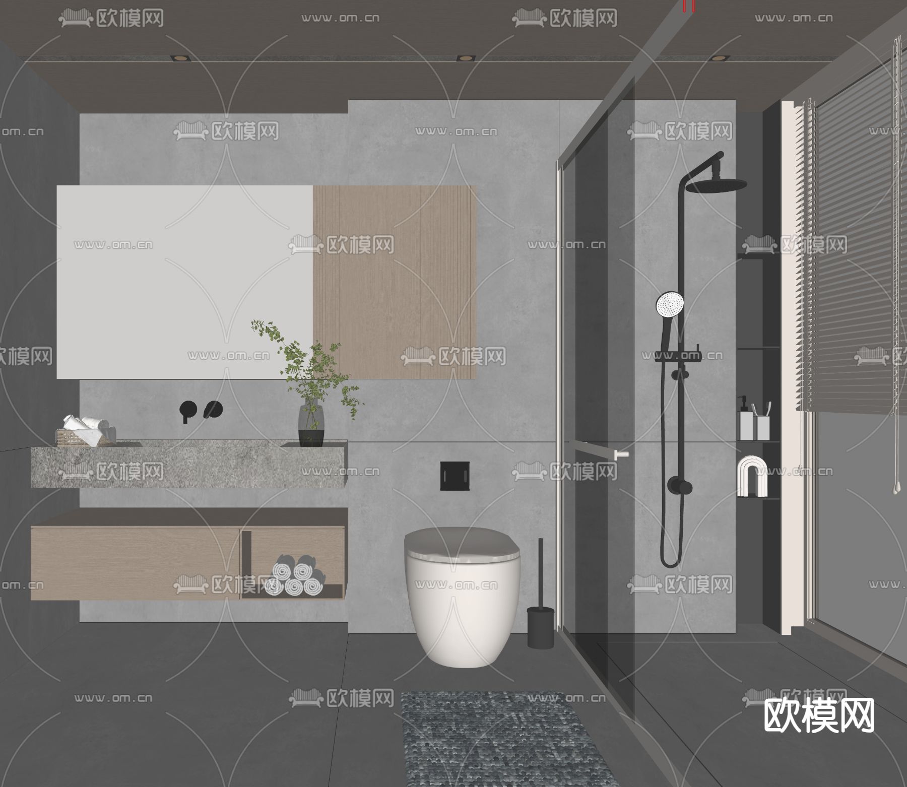 现代卫生间su模型下载（渲染图1）