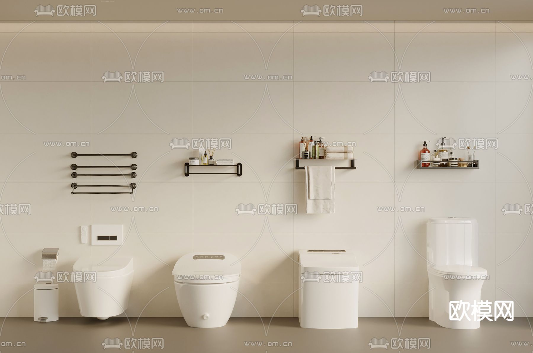 马桶 坐便器 毛巾架 卷纸盒3d模型下载