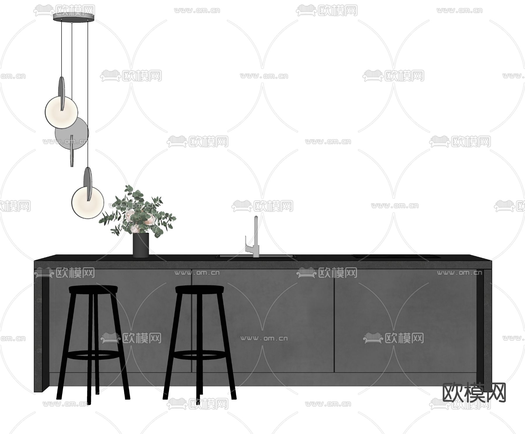 现代吧台吧椅su模型下载（渲染图1）