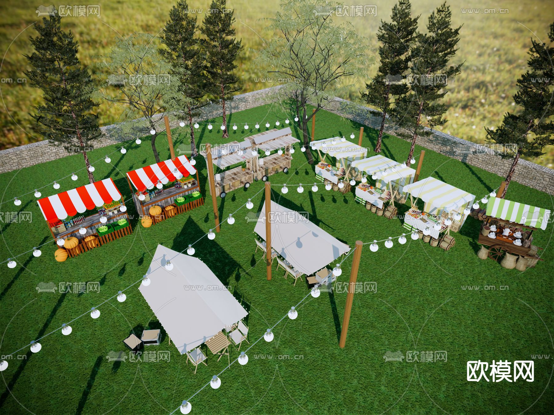 现代售卖摊位 集市摊位su模型