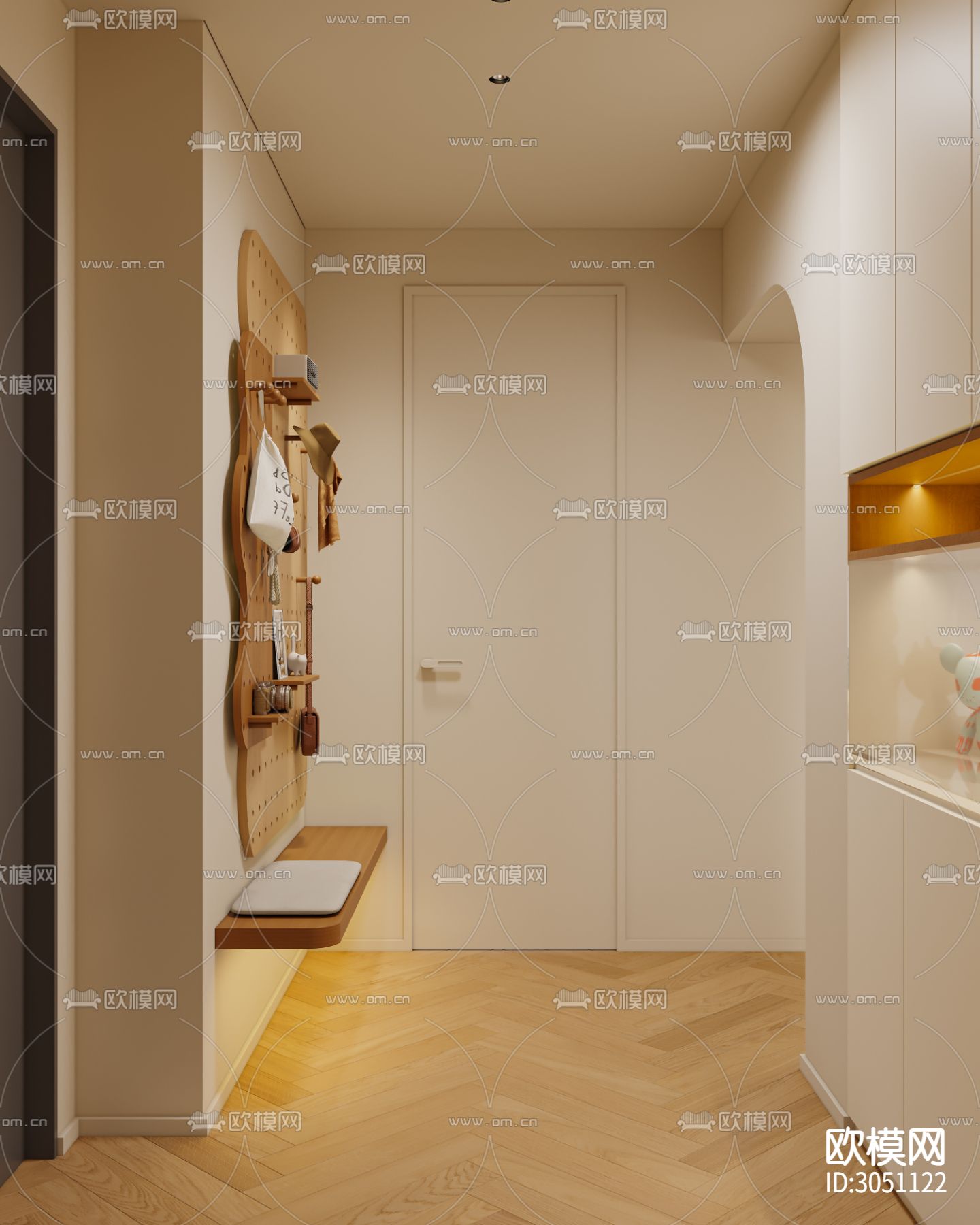 奶油风客厅 平层客餐厅效果图下载（渲染图3）