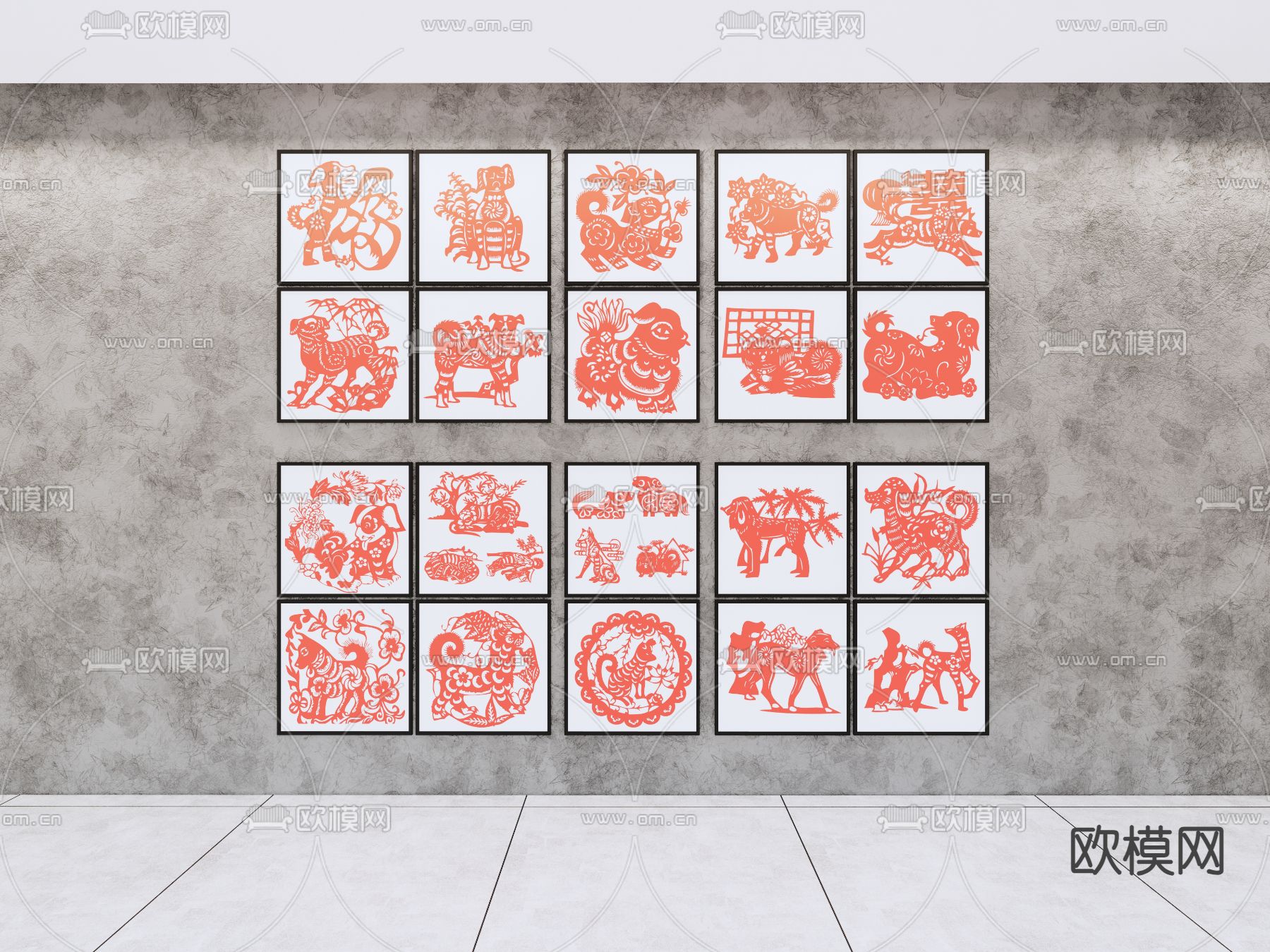 中式剪纸 装饰挂画 墙饰挂件su模型