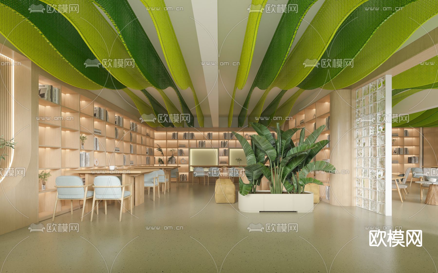 现代书吧 图书馆3d模型下载（渲染图4）
