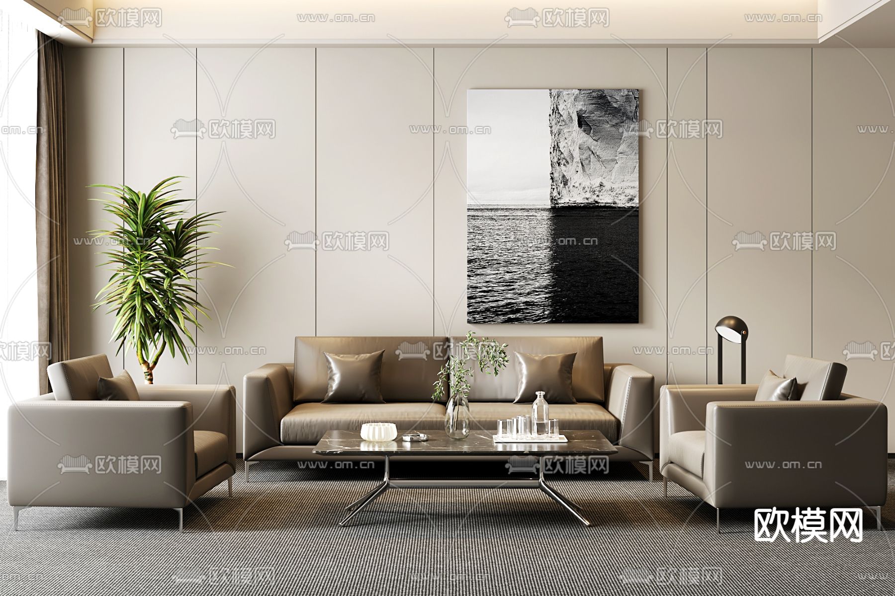 现代组合沙发su模型下载（渲染图2）