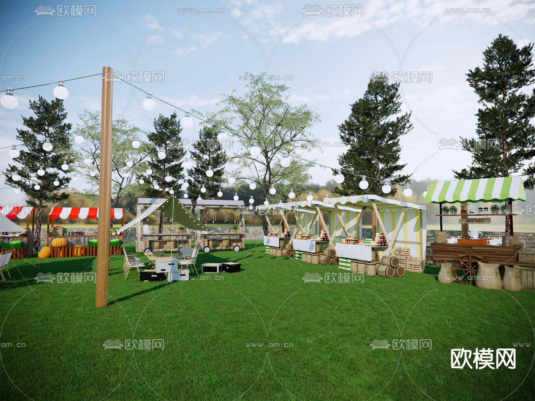 现代售卖摊位 集市摊位su模型