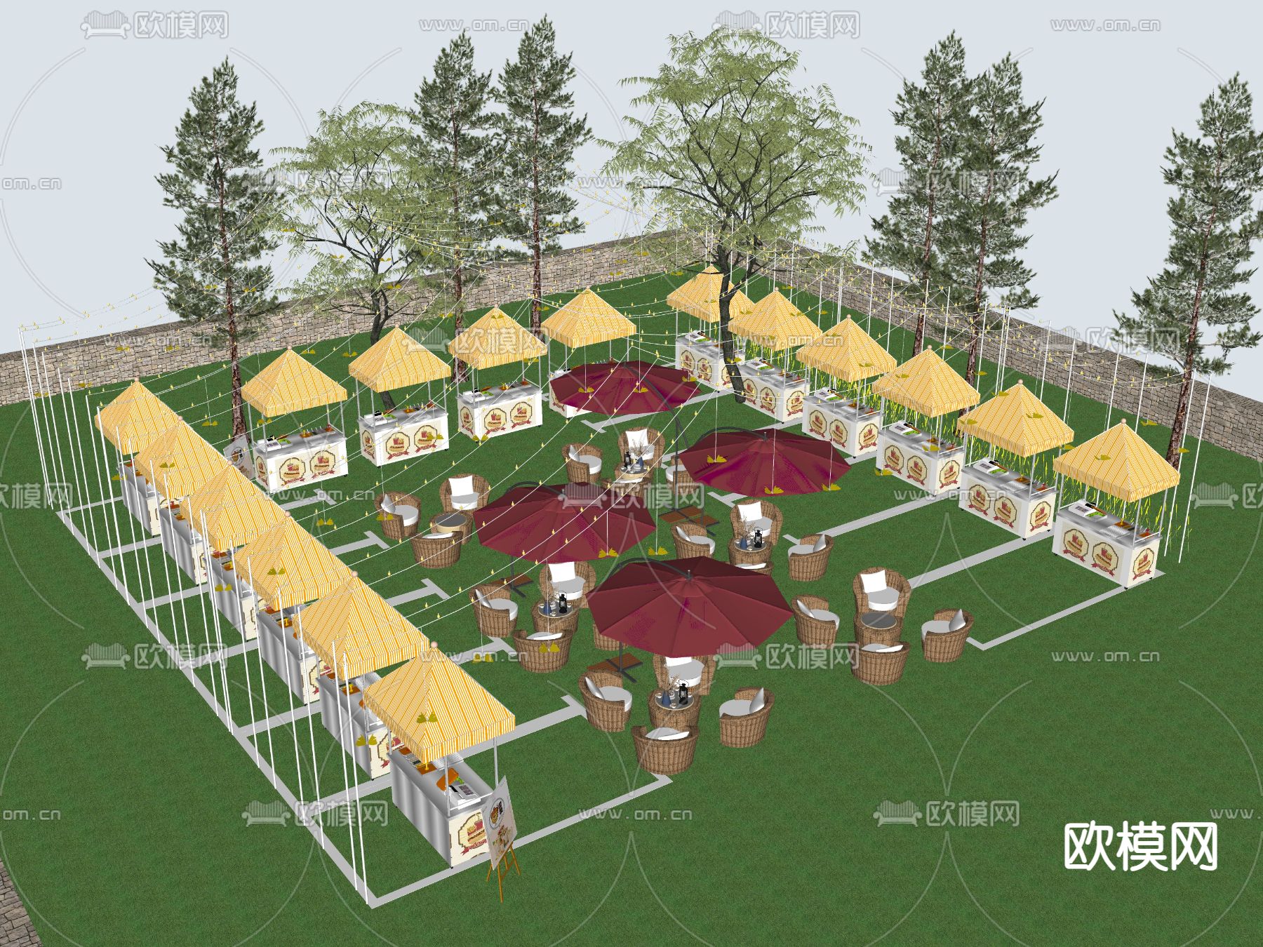 现代售卖摊位 集市摊位su模型