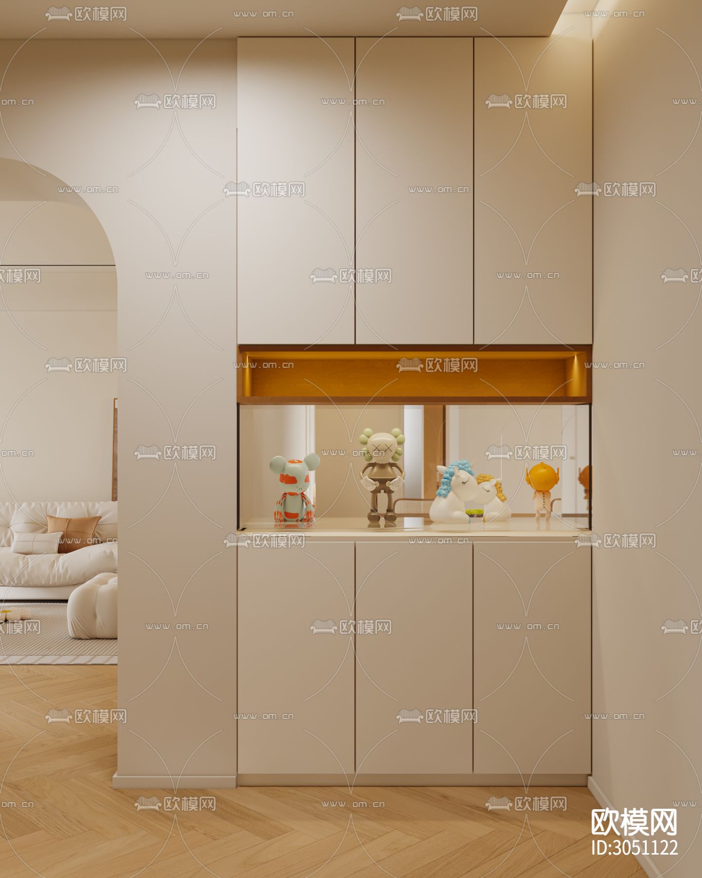 奶油风客厅 平层客餐厅效果图下载（渲染图2）