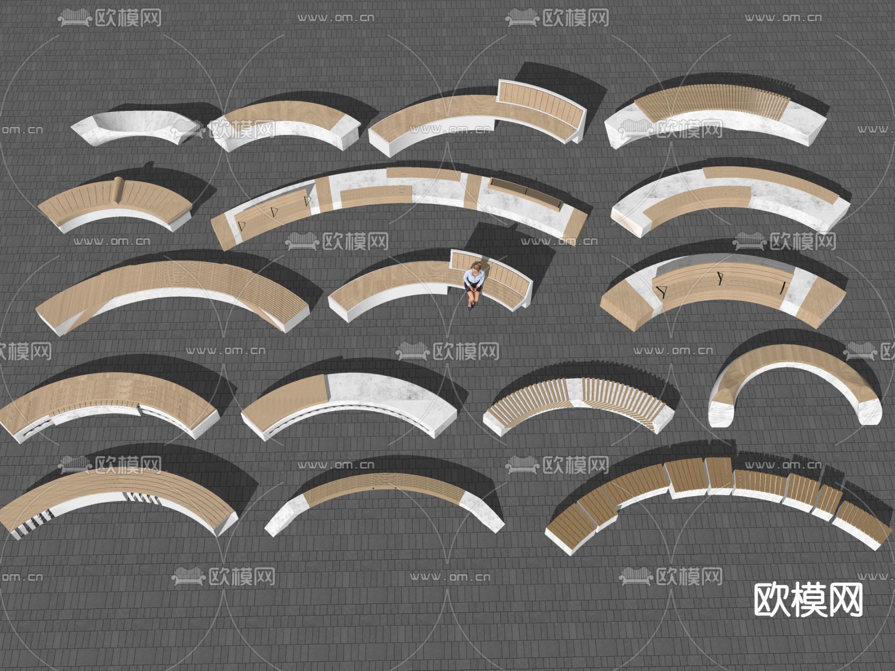 现代景观座椅 公园座椅 公共座椅su模型下载