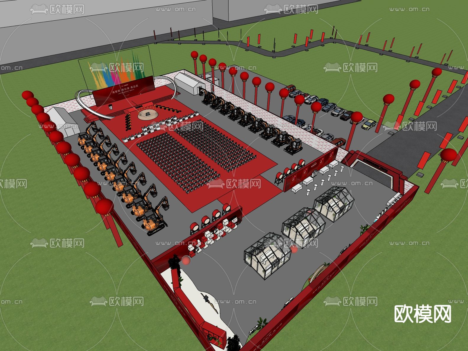 现代工地庆典舞台su模型