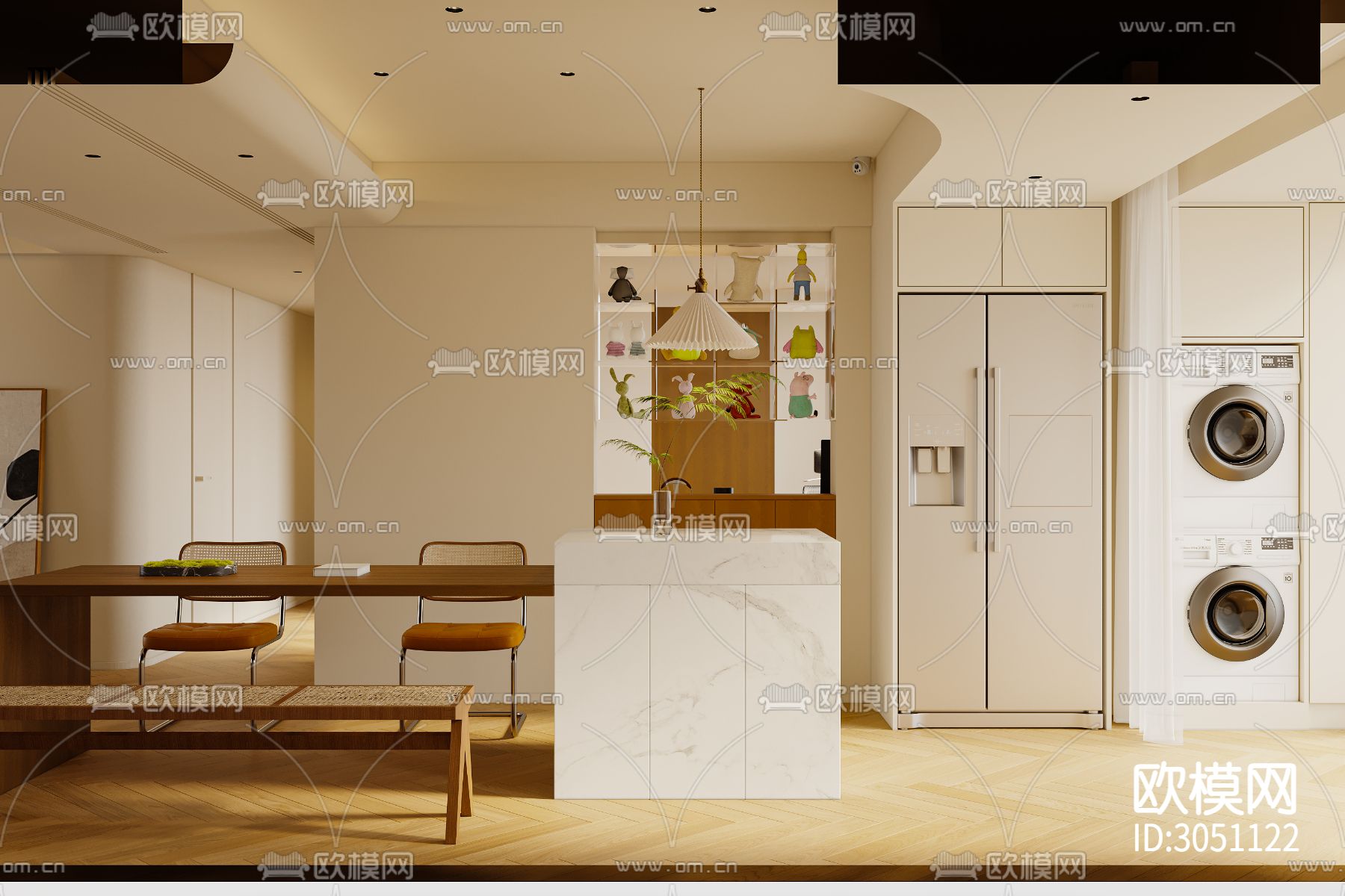 奶油风客厅 平层客餐厅效果图下载（渲染图15）