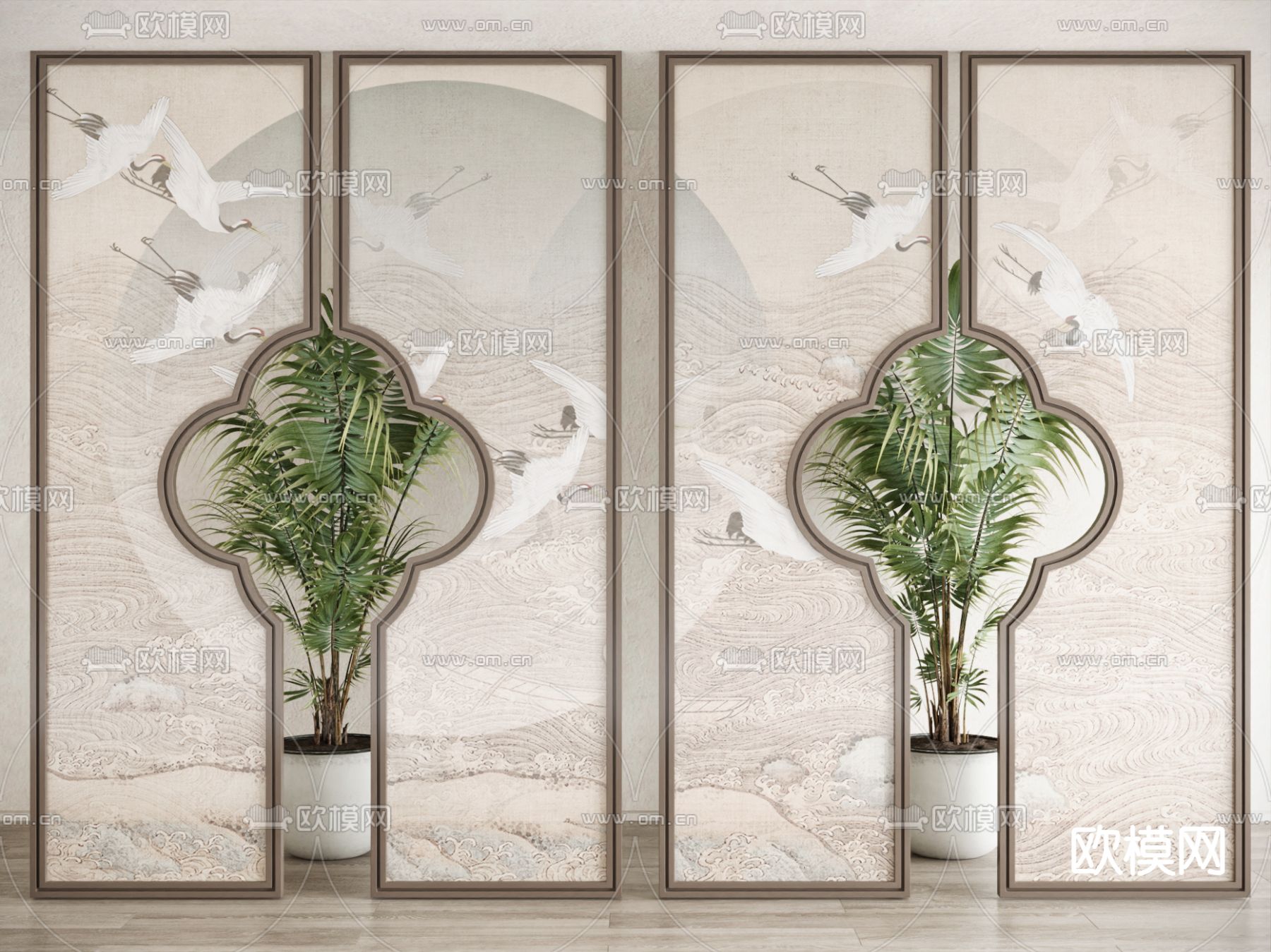 新中式隔断 装饰屏风3d模型下载