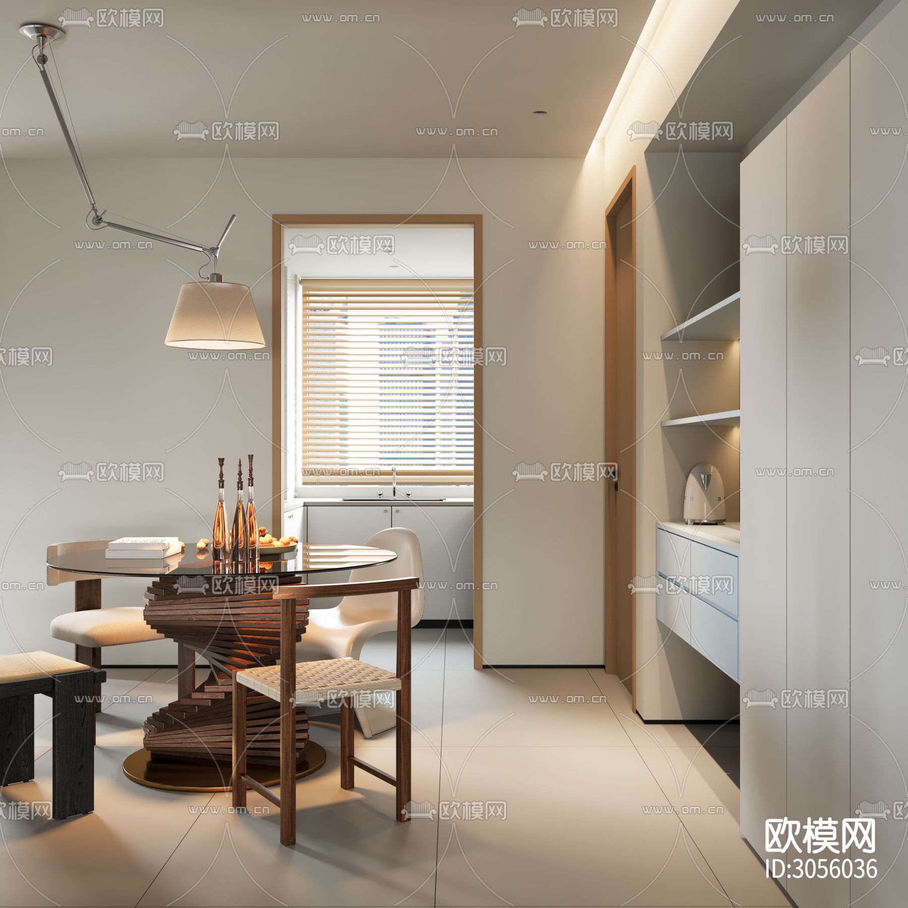 现代客餐厅 厨房效果图下载（渲染图3）