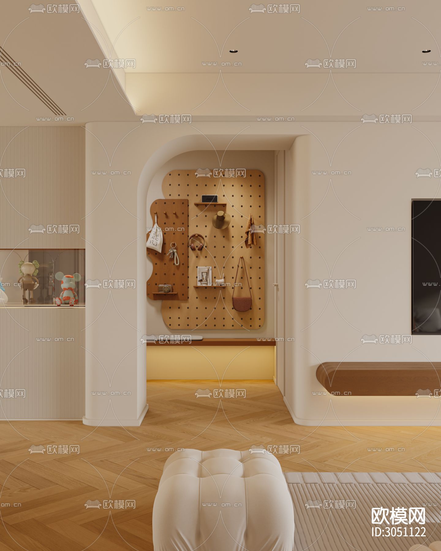 奶油风客厅 平层客餐厅效果图下载（渲染图10）