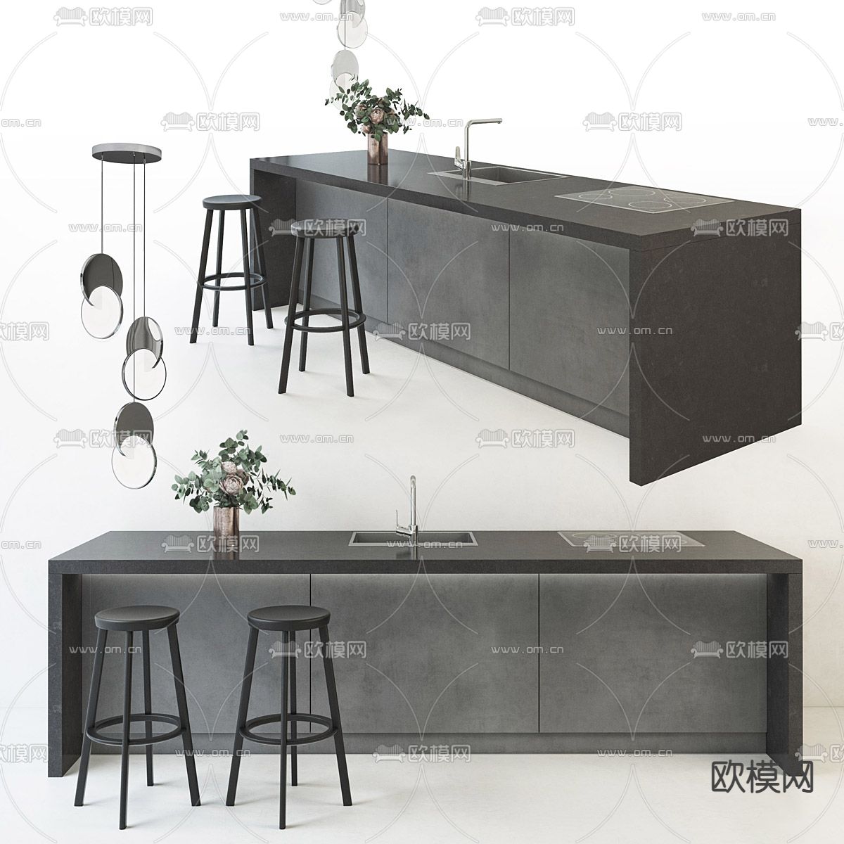 现代吧台吧椅su模型下载（渲染图2）